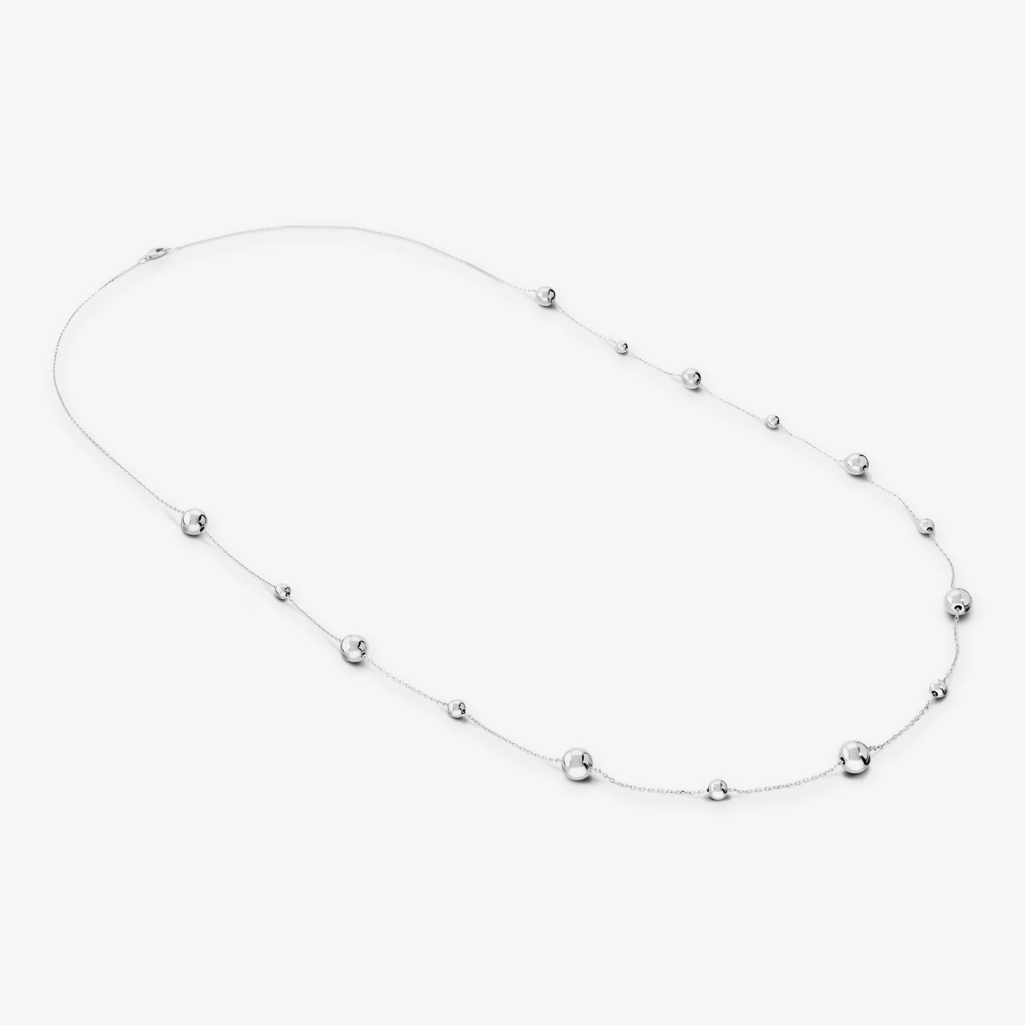 Collana Lunga in Argento 925 placcato Platino con Bead Lucide Alternate