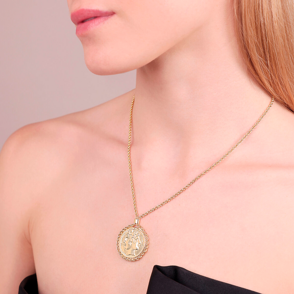 Collana Maglia Corda in Argento 925 placcato Oro Giallo 18Kt con Pendente Moneta