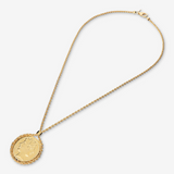 Collana Maglia Corda in Argento 925 placcato Oro Giallo 18Kt con Pendente Moneta