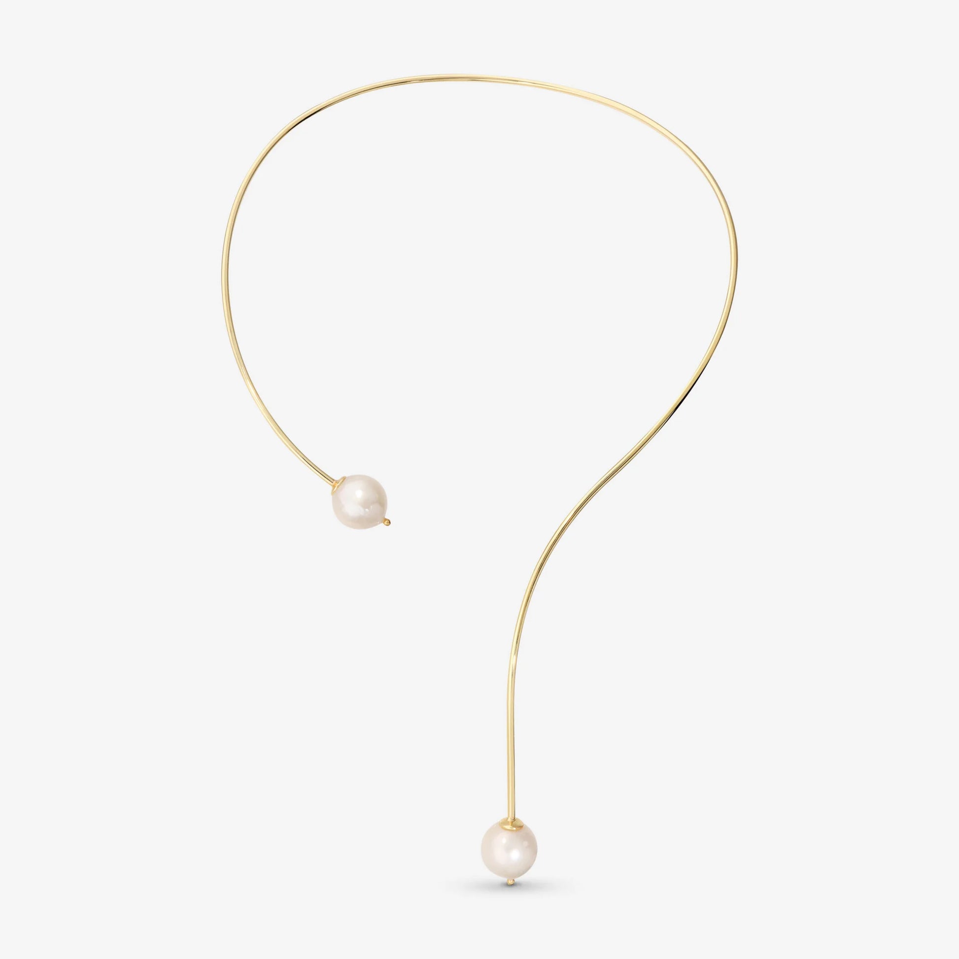 Collana Semirigida in Argento 925 placcato Oro Giallo 18Kt con Perle Ming Bianche d'Acqua Dolce Ø 13/14 mm
