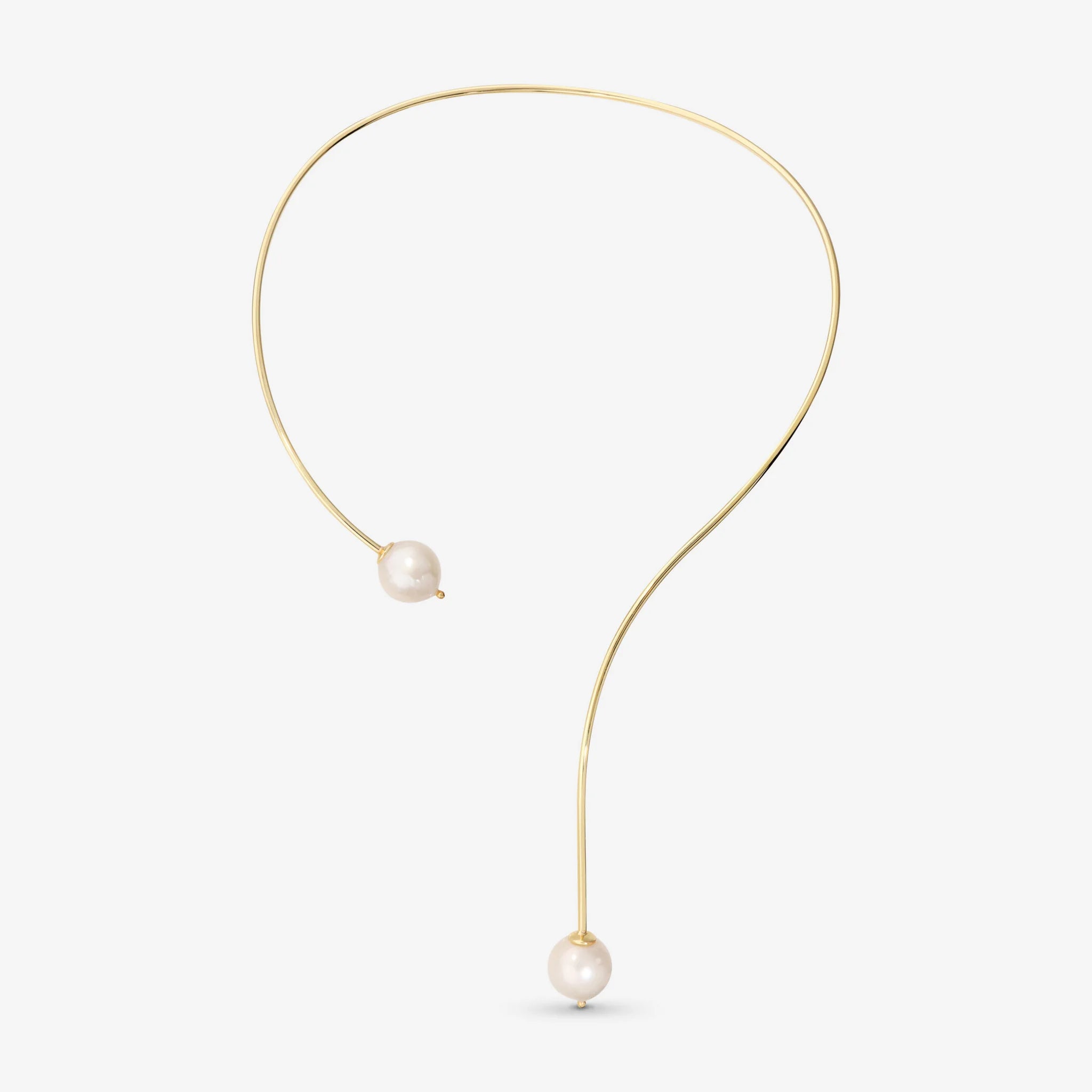Collana Semirigida in Argento 925 placcato Oro Giallo 18Kt con Perle Ming Bianche d'Acqua Dolce Ø 13/14 mm