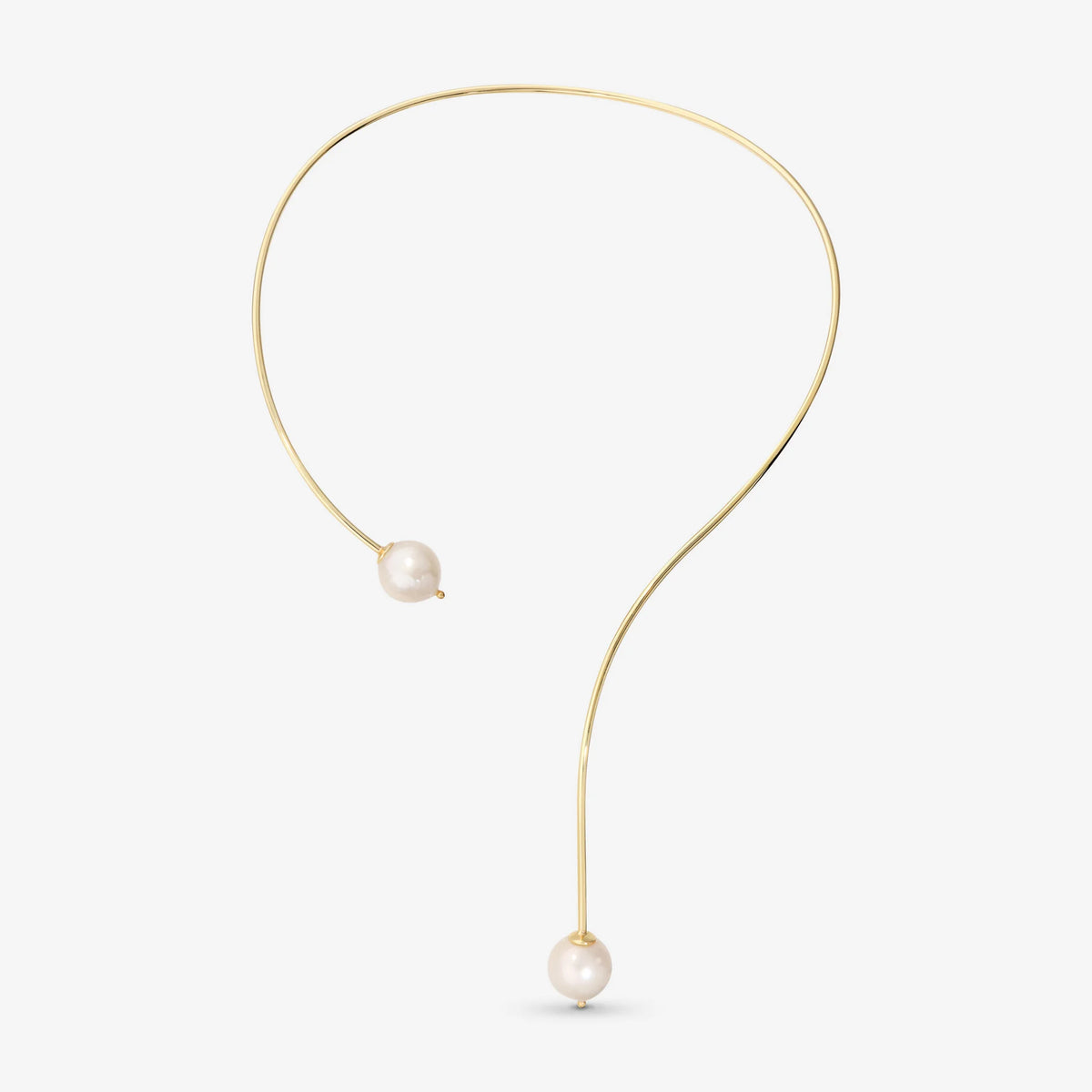 Collana Semirigida in Argento 925 placcato Oro Giallo 18Kt con Perle Ming Bianche d'Acqua Dolce Ø 13/14 mm