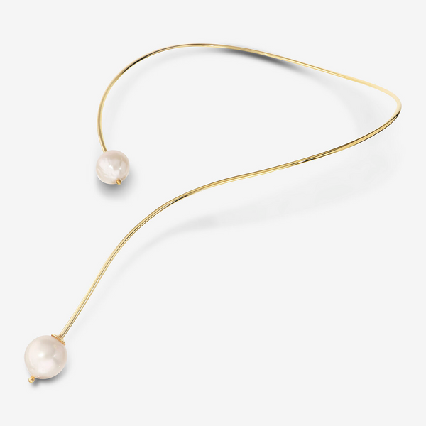 Collana Semirigida in Argento 925 placcato Oro Giallo 18Kt con Perle Ming Bianche d'Acqua Dolce Ø 13/14 mm