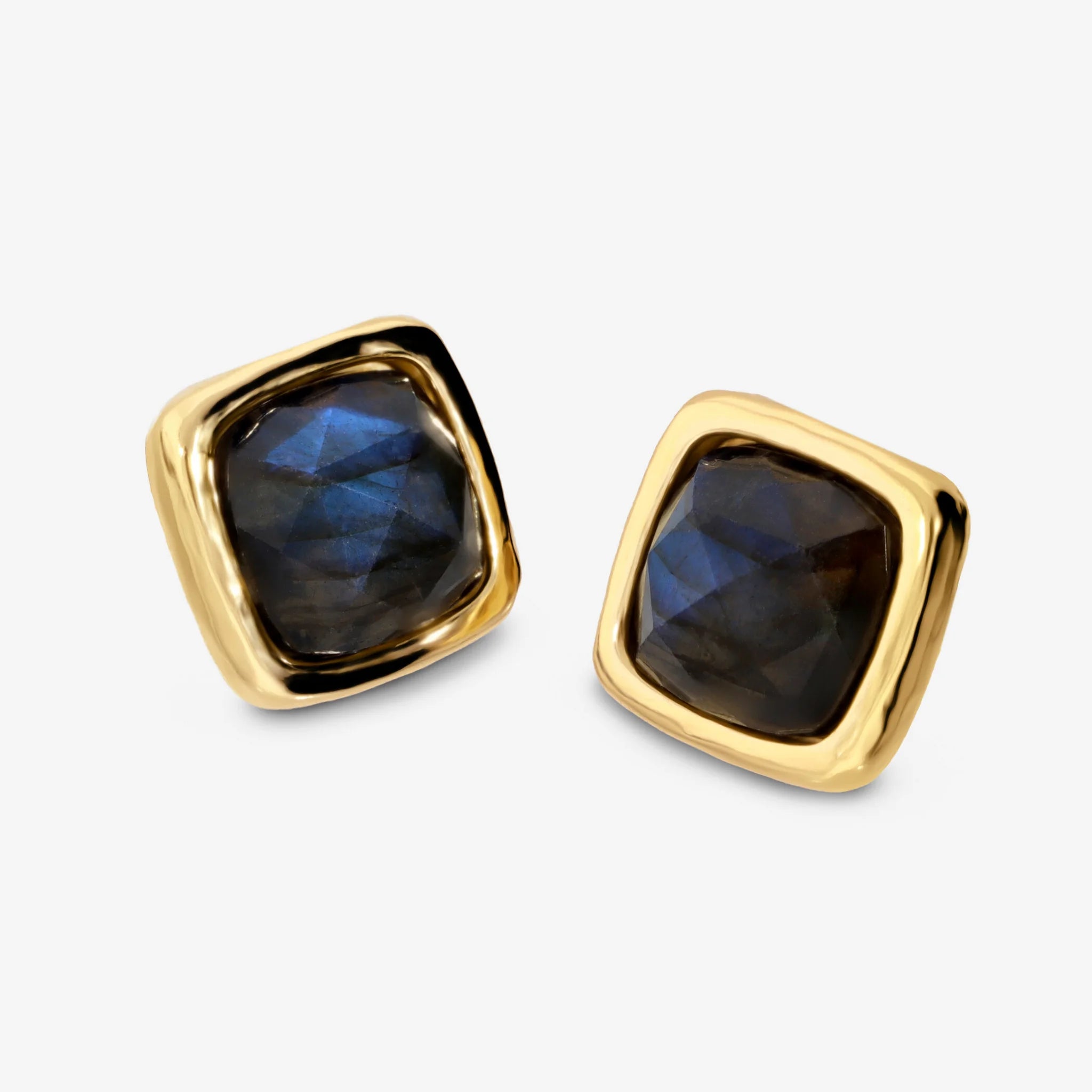 Orecchini Martellati in Argento 925 placcato Oro Giallo 18Kt con Labradorite