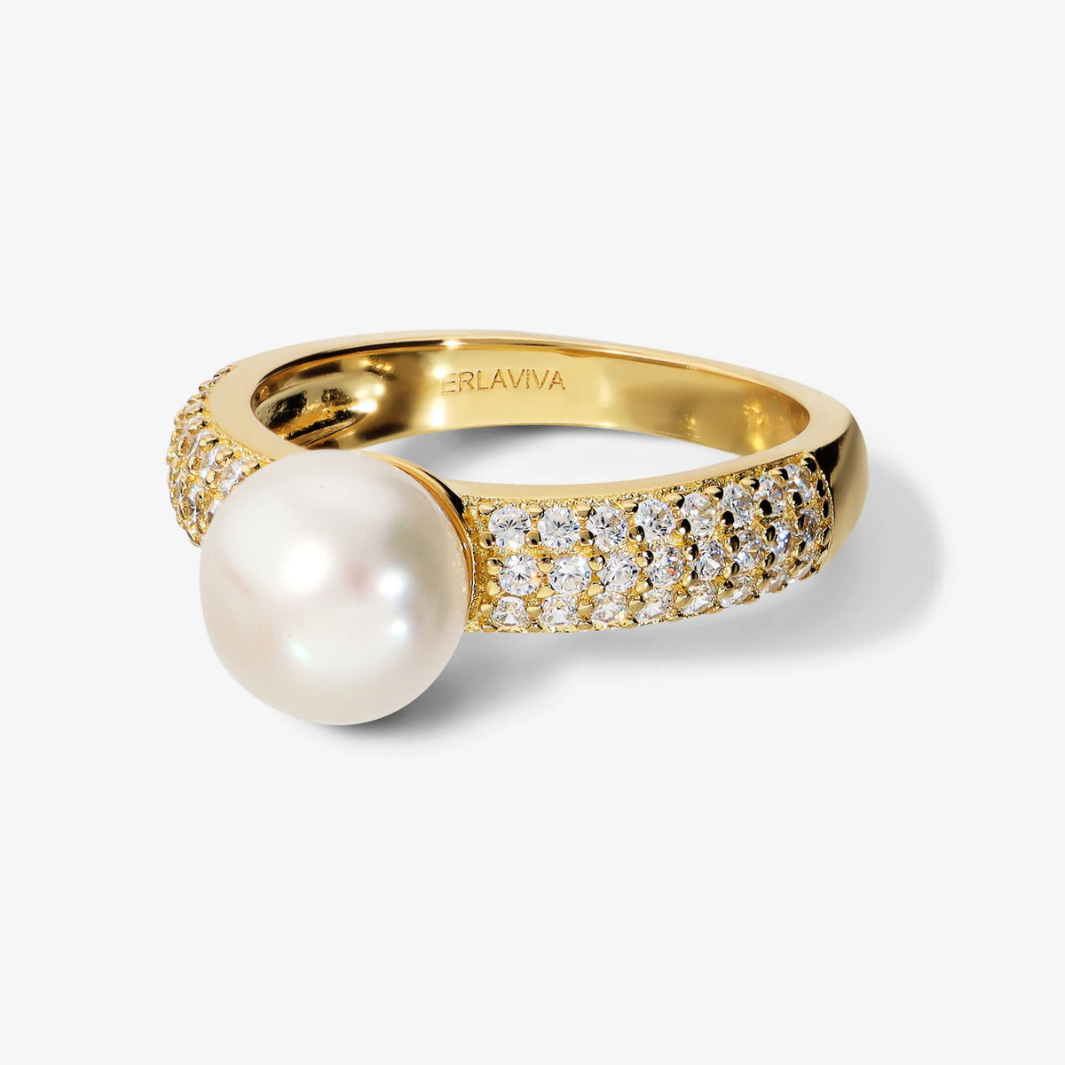 Anello in Argento 925 placcato Oro Giallo 18Kt con Cubic Zirconia e Perla Bianca d'Acqua Dolce Ø 7/8 mm