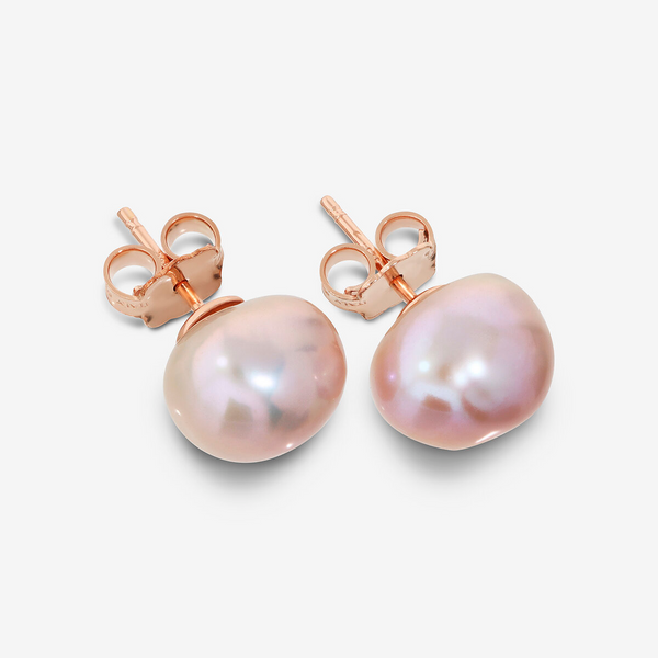 Orecchini in Argento 925 placcato Oro Rosa 18Kt con Perle Barocche a Pepita Multicolor d'Acqua Dolce Ø 11/12 mm