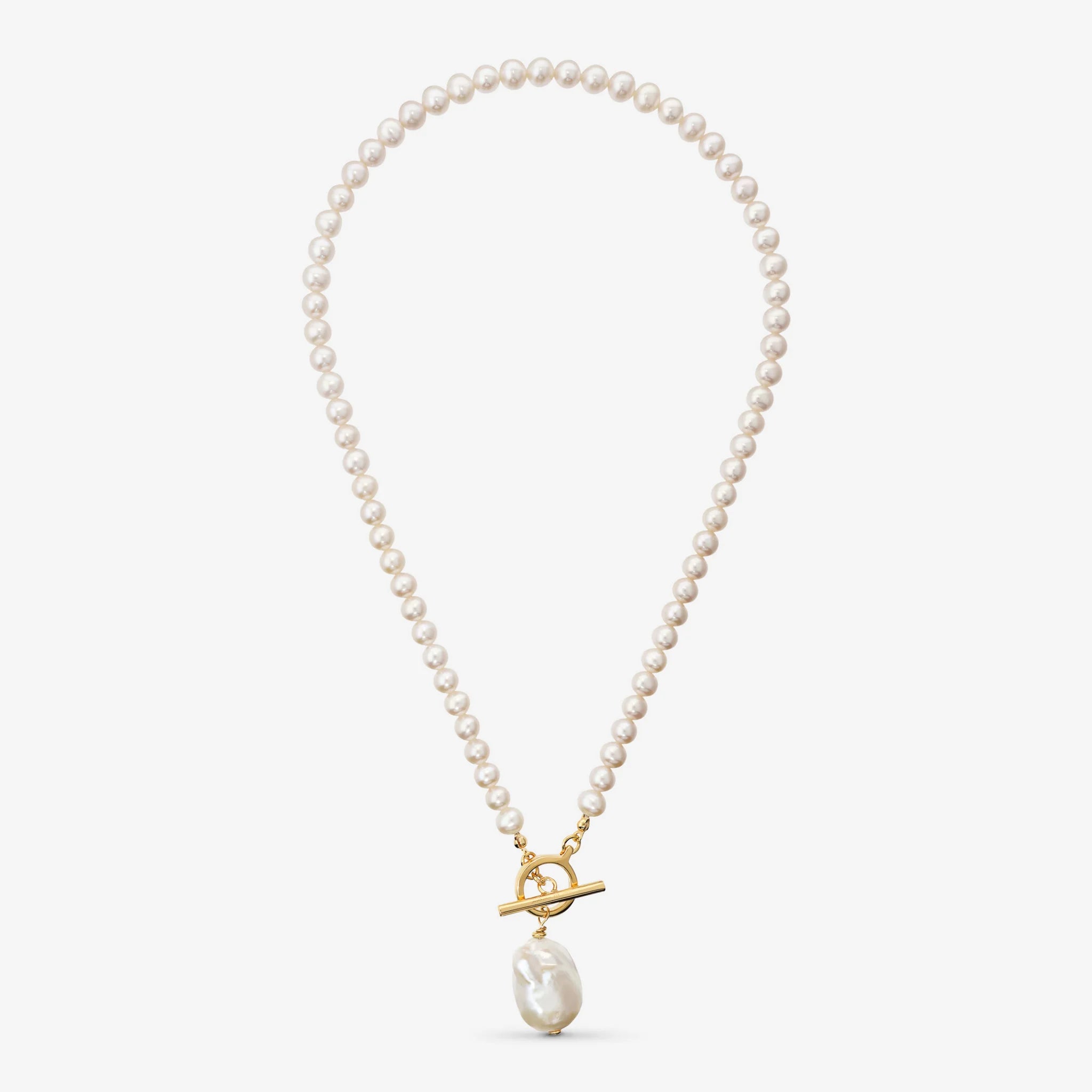 Collana Girocollo di Perle in Argento 925 placcato Oro Giallo 18Kt con Pendente in Perla Scaramazza Bianca d'Acqua Dolce