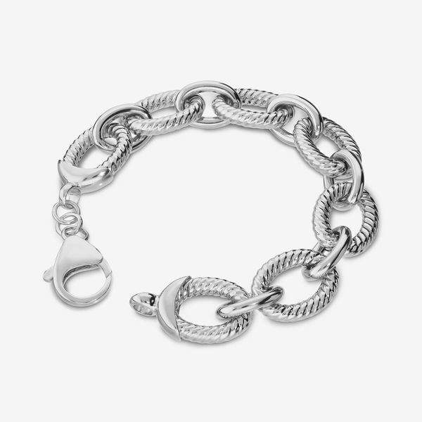 Bracciale Maxi Maglie Rigate in Argento 925 placcato Platino
