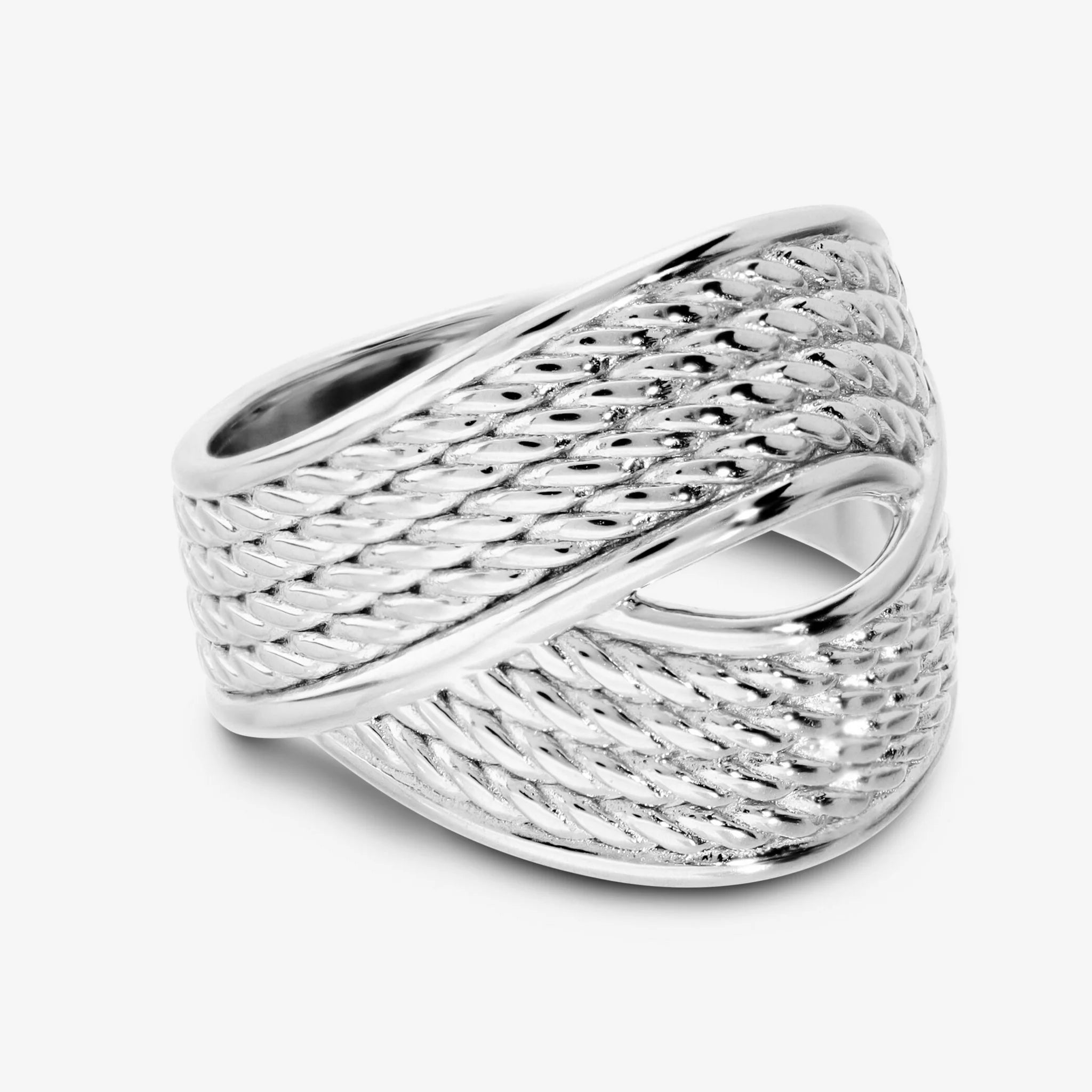 Anello Incrocio Design a Corda in Argento 925 placcato Platino