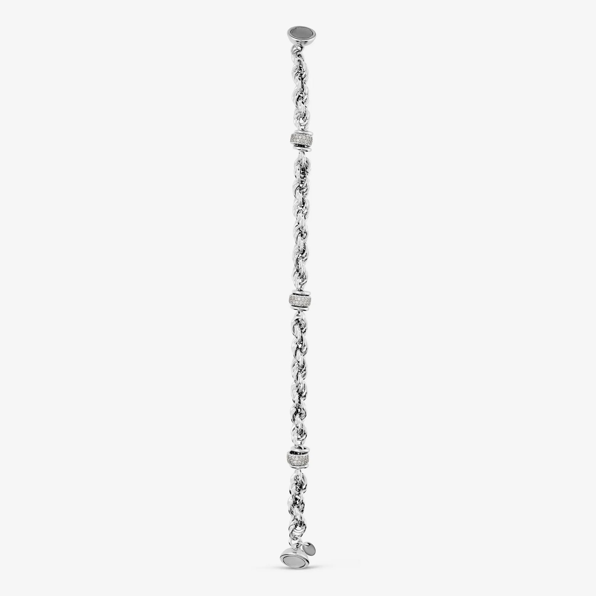 Bracciale in Argento 925 con Maglia a Corda Intrecciata e Pavé di Cubic Zirconia