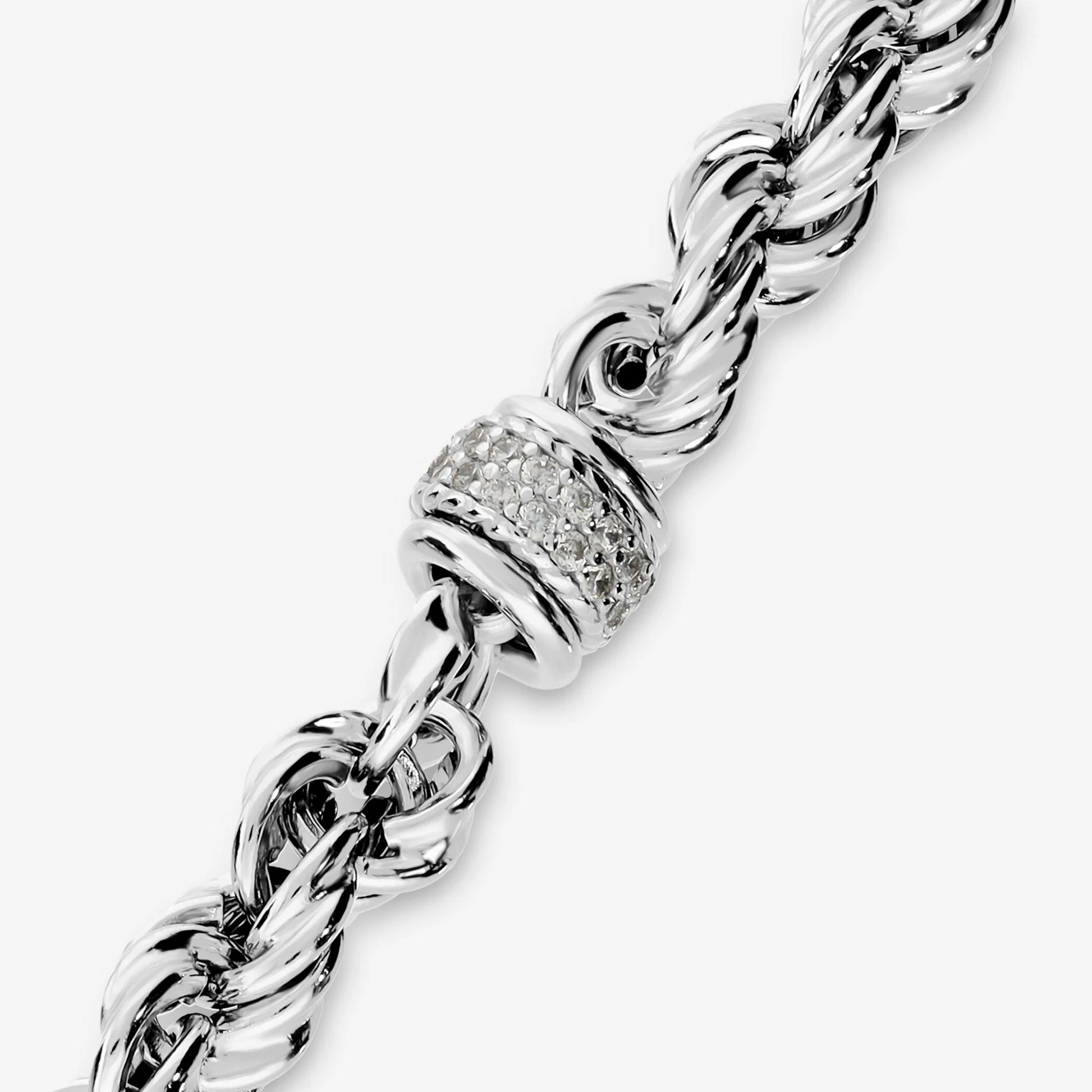 Bracciale in Argento 925 con Maglia a Corda Intrecciata e Pavé di Cubic Zirconia
