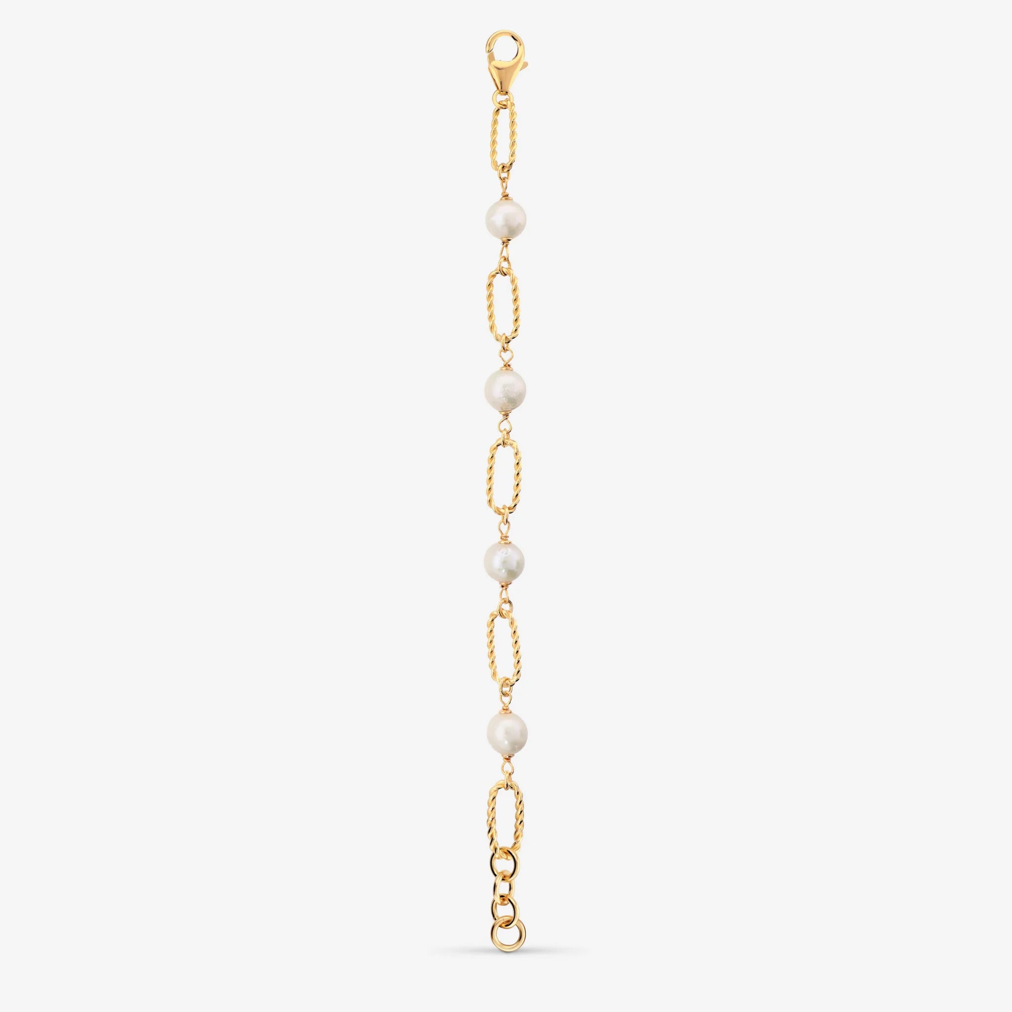 Bracciale in Argento 925 placcato Oro Giallo 18Kt con Maglie Ritorte e Perle Ming Bianche d'Acqua Dolce Ø 8/9 mm