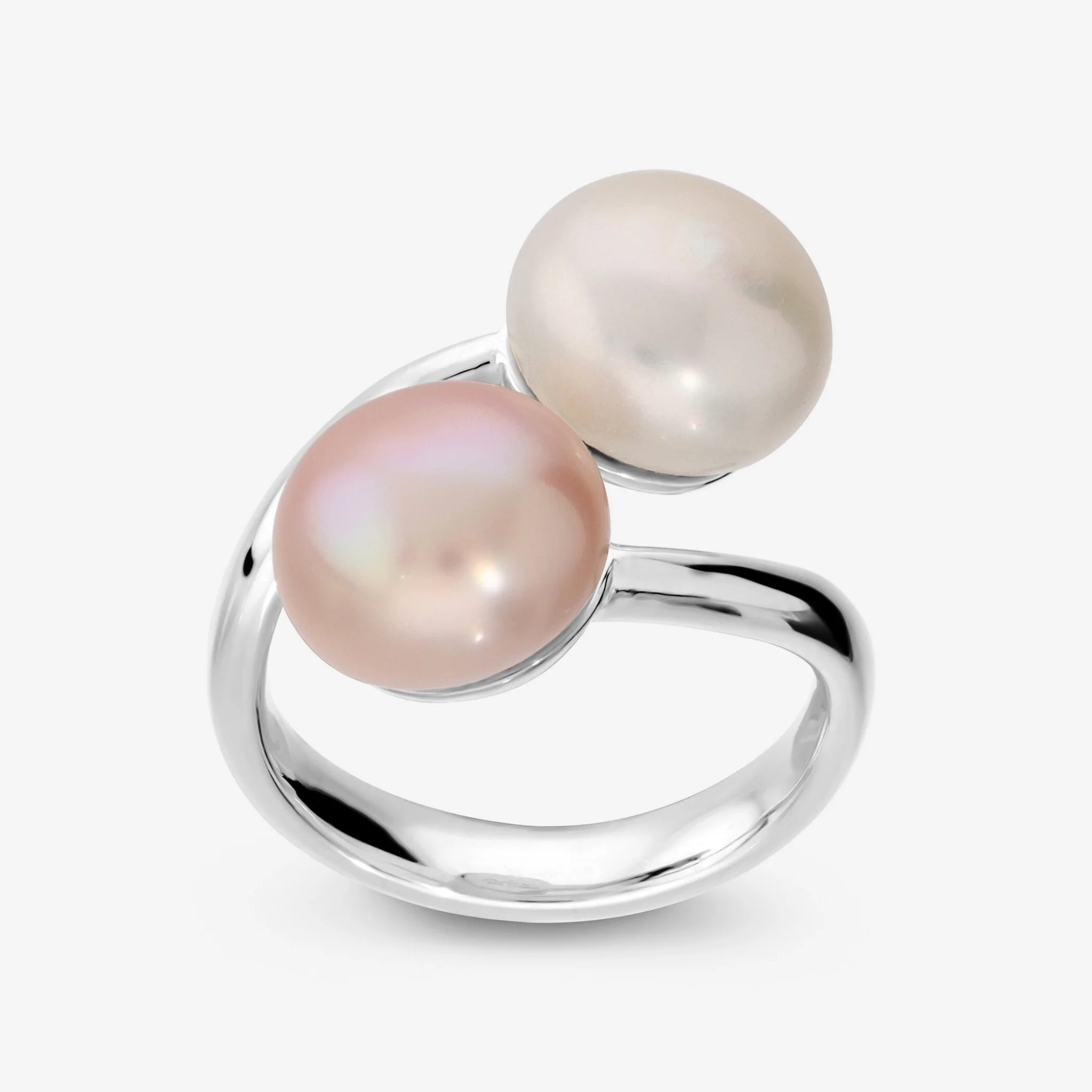 Anello Contrarié in Argento 925 placcato Oro Bianco con Perle d'Acqua Dolce Ø 10.5 mm