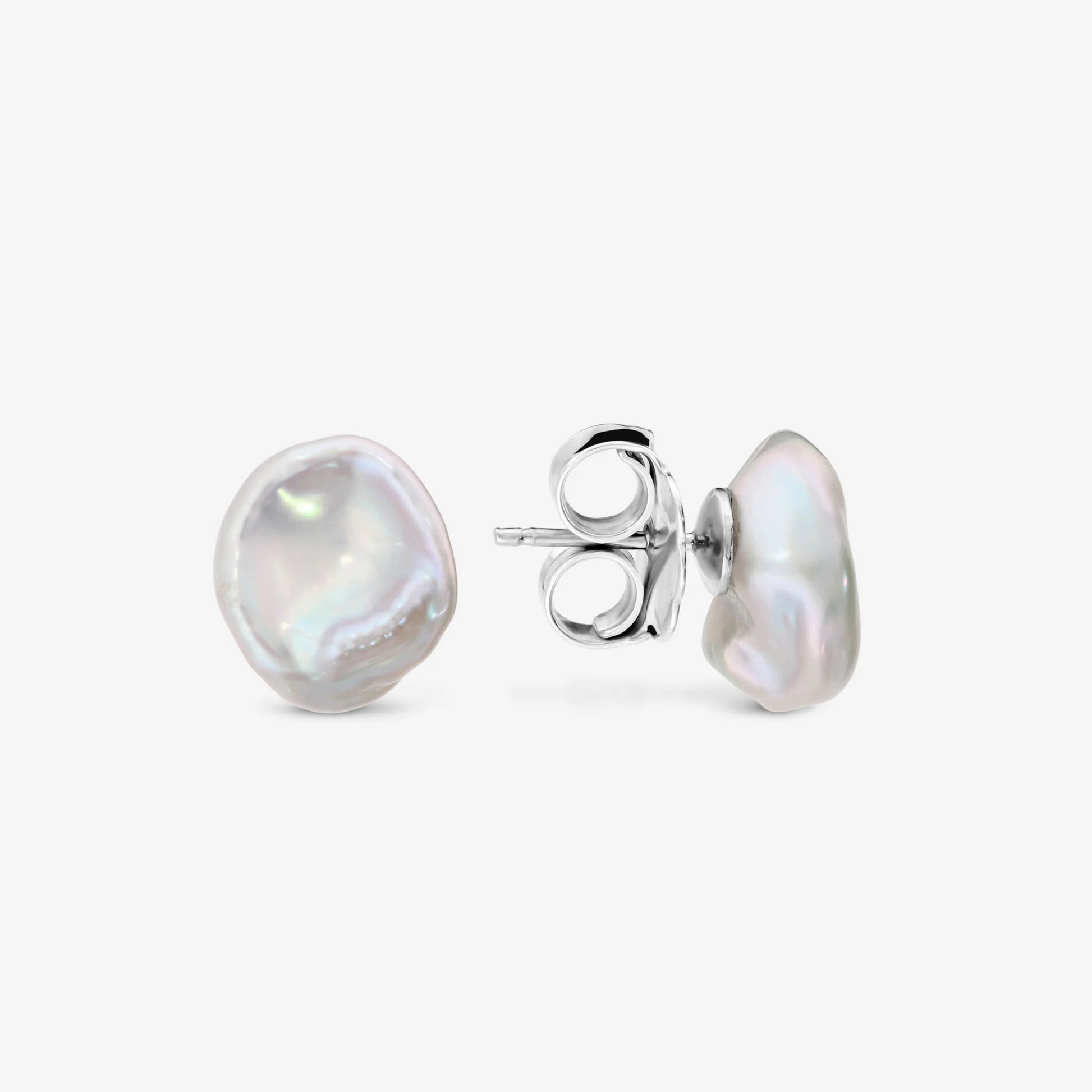 Earrings in 925 Silver plated with 18Kt White Gold with Freshwater Keshi Pearls Ø 11/12 mm
