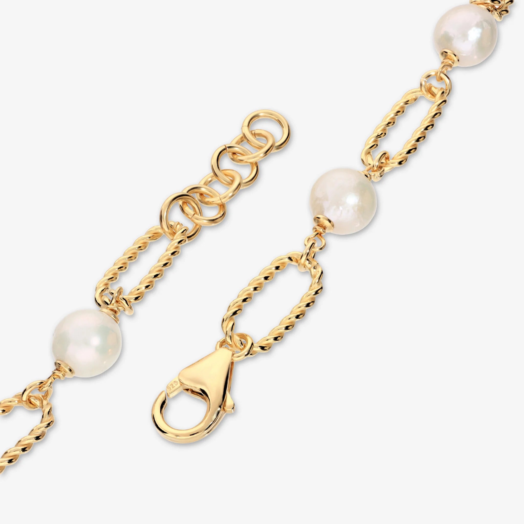 Collana in Argento 925 placcato Oro Giallo 18Kt con Maglie Ritorte e Perle Ming Bianche d'Acqua Dolce Ø 8/9 mm