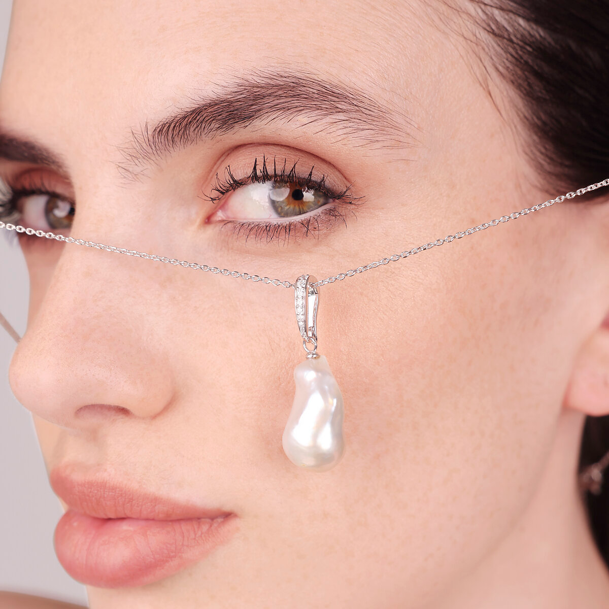 Collana Maglia Diamantata in Argento 925 placcato Oro Bianco 18Kt con Cubic Zirconia e Perla Scaramazza d'Acqua Dolce