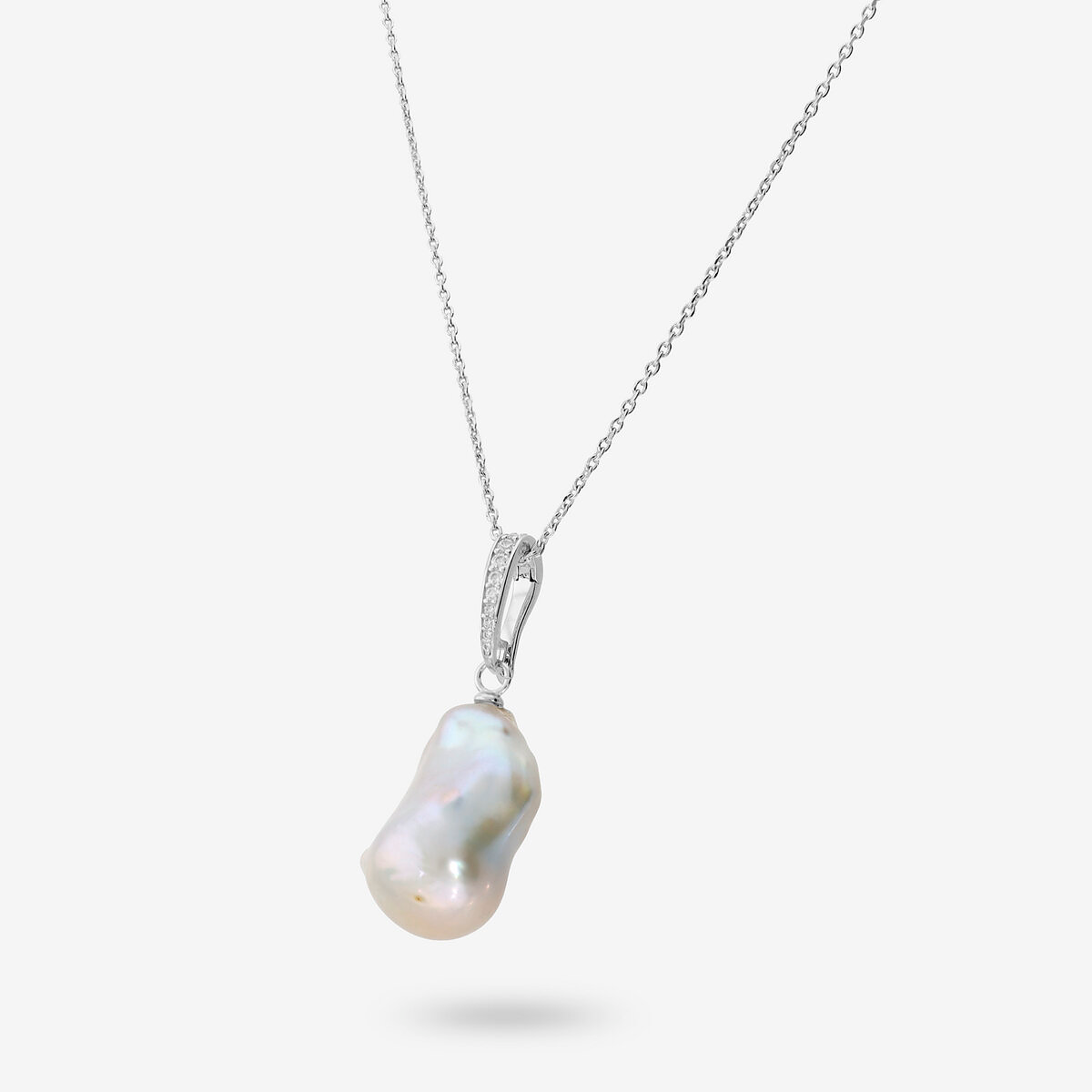 Collana Maglia Diamantata in Argento 925 placcato Oro Bianco 18Kt con Cubic Zirconia e Perla Scaramazza d'Acqua Dolce