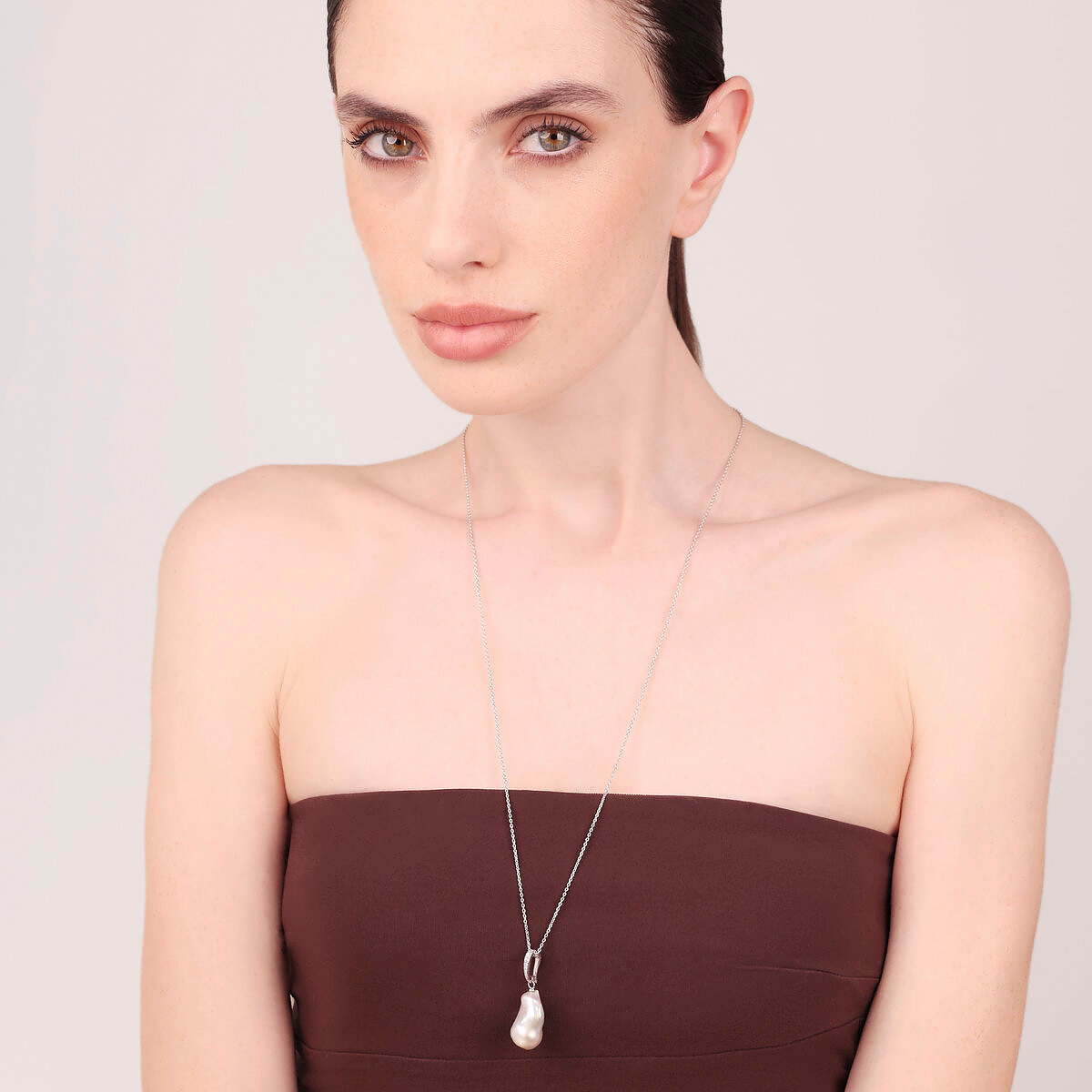 Collana Maglia Diamantata in Argento 925 placcato Oro Bianco 18Kt con Cubic Zirconia e Perla Scaramazza d'Acqua Dolce