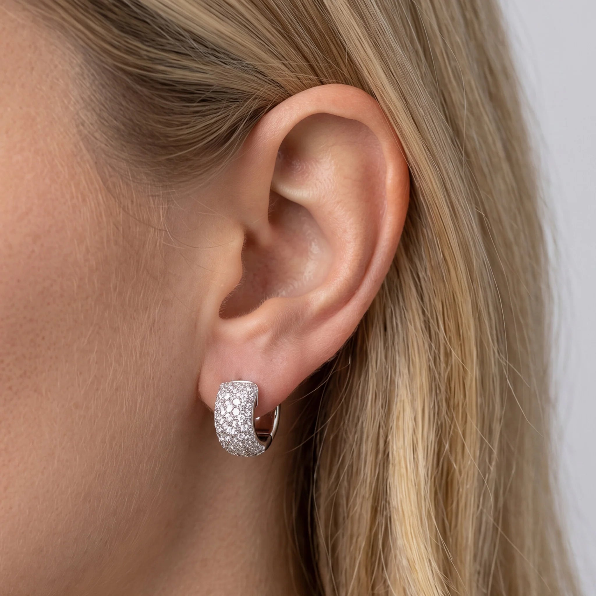 Orecchini a Cerchio in Argento 925 placcato Platino con Pavé di Cubic Zirconia