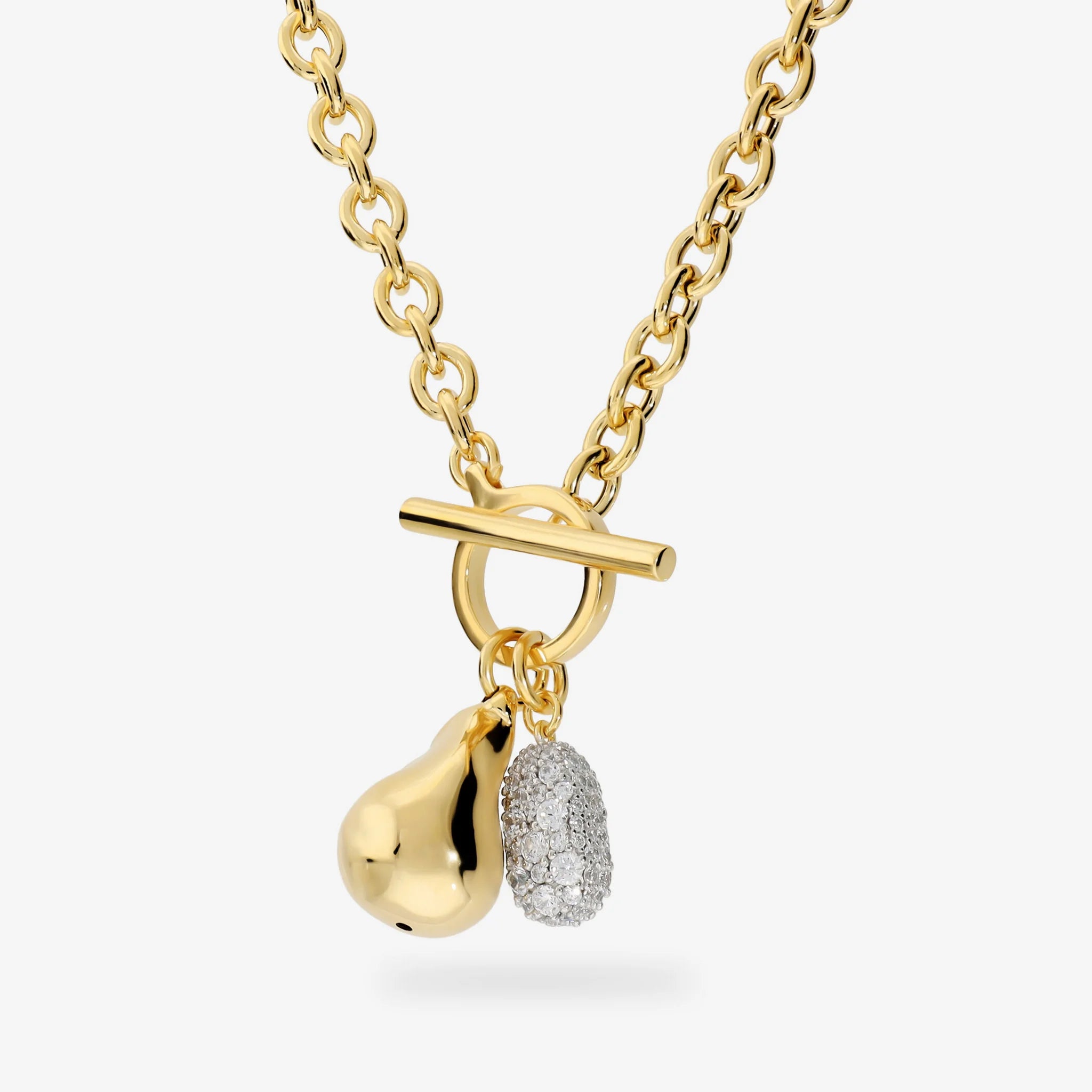 Collana Maglia Rolo in Argento 925 placcato Oro Giallo 18Kt con Pendente in Pavé di Cubic Zirconia