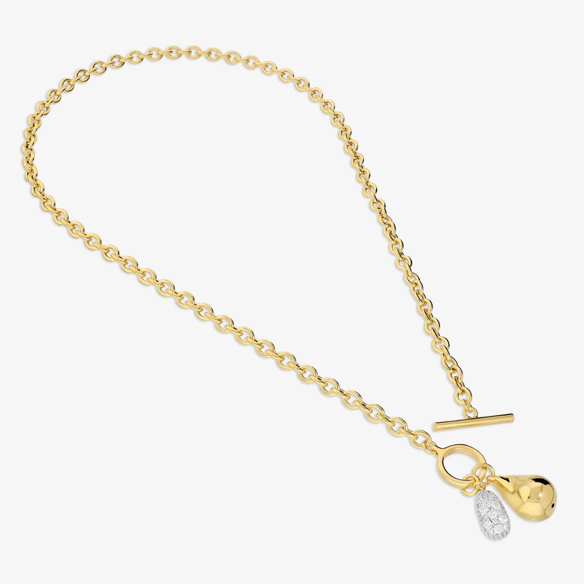 Rolo Chain Necklace in 925 Silver Plated with 18Kt Yellow Gold with Cubic Zirconia Pavé Pendant
