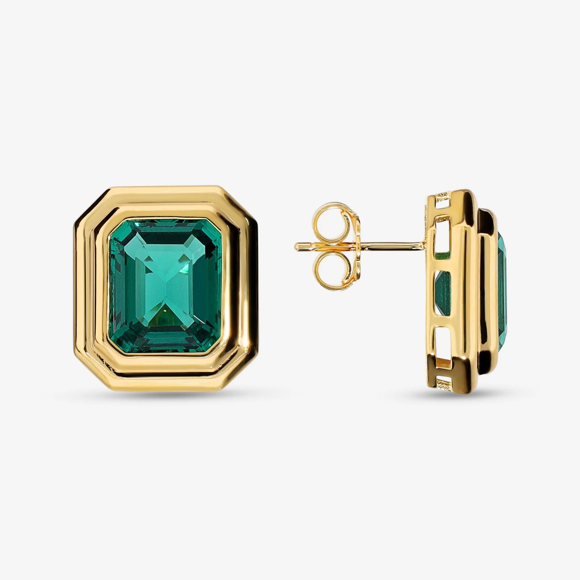Orecchini Rettangolari in Argento 925 placcato Oro Giallo 18Kt con prisma Gem Verde