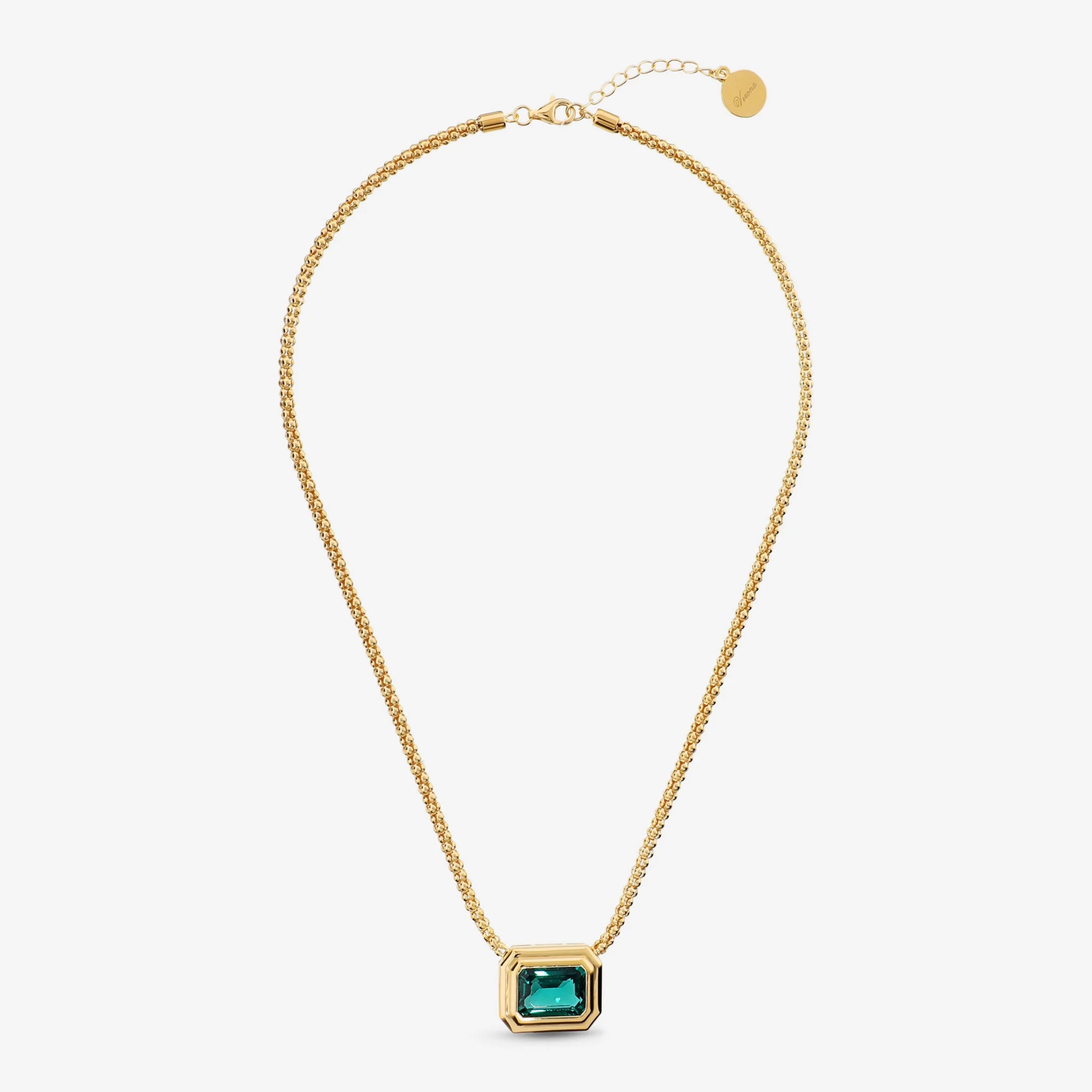 Collana Maglia Popcorn in Argento 925 placcato Oro Giallo 18Kt con Prisma Gem Verde