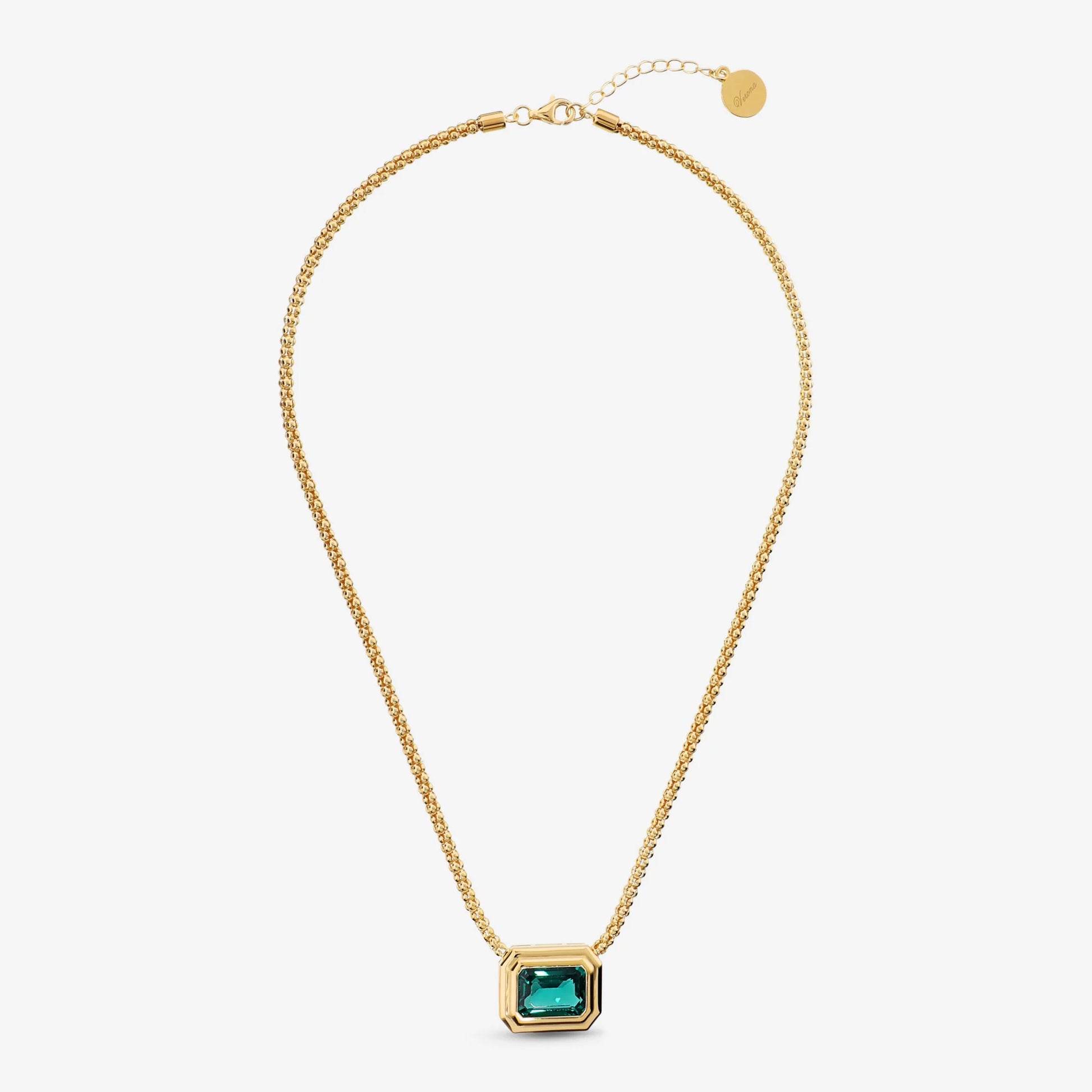 Collana Maglia Popcorn in Argento 925 placcato Oro Giallo 18Kt con Prisma Gem Verde