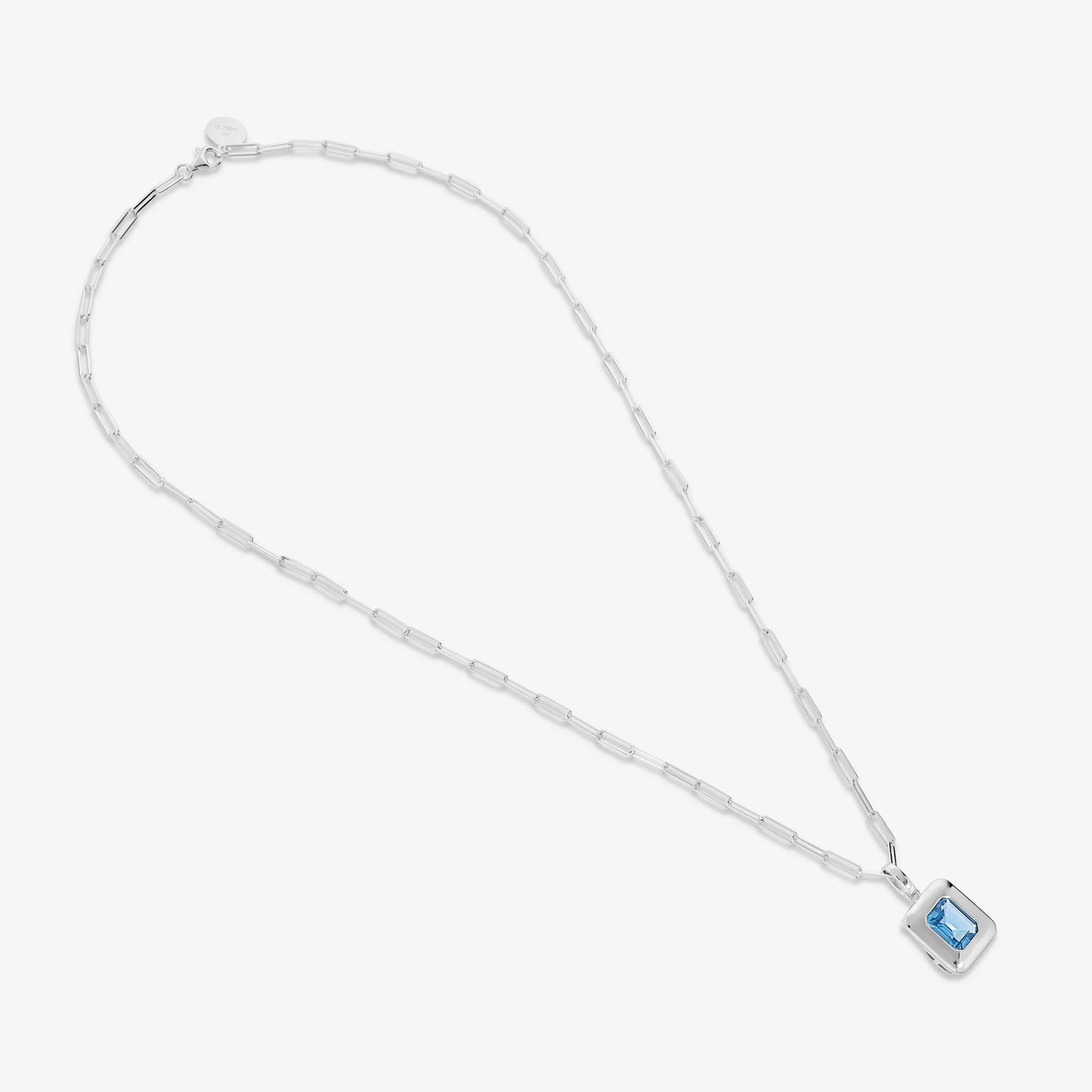 Collana in Argento 925 placcato Platino con Prisma Gem Blu