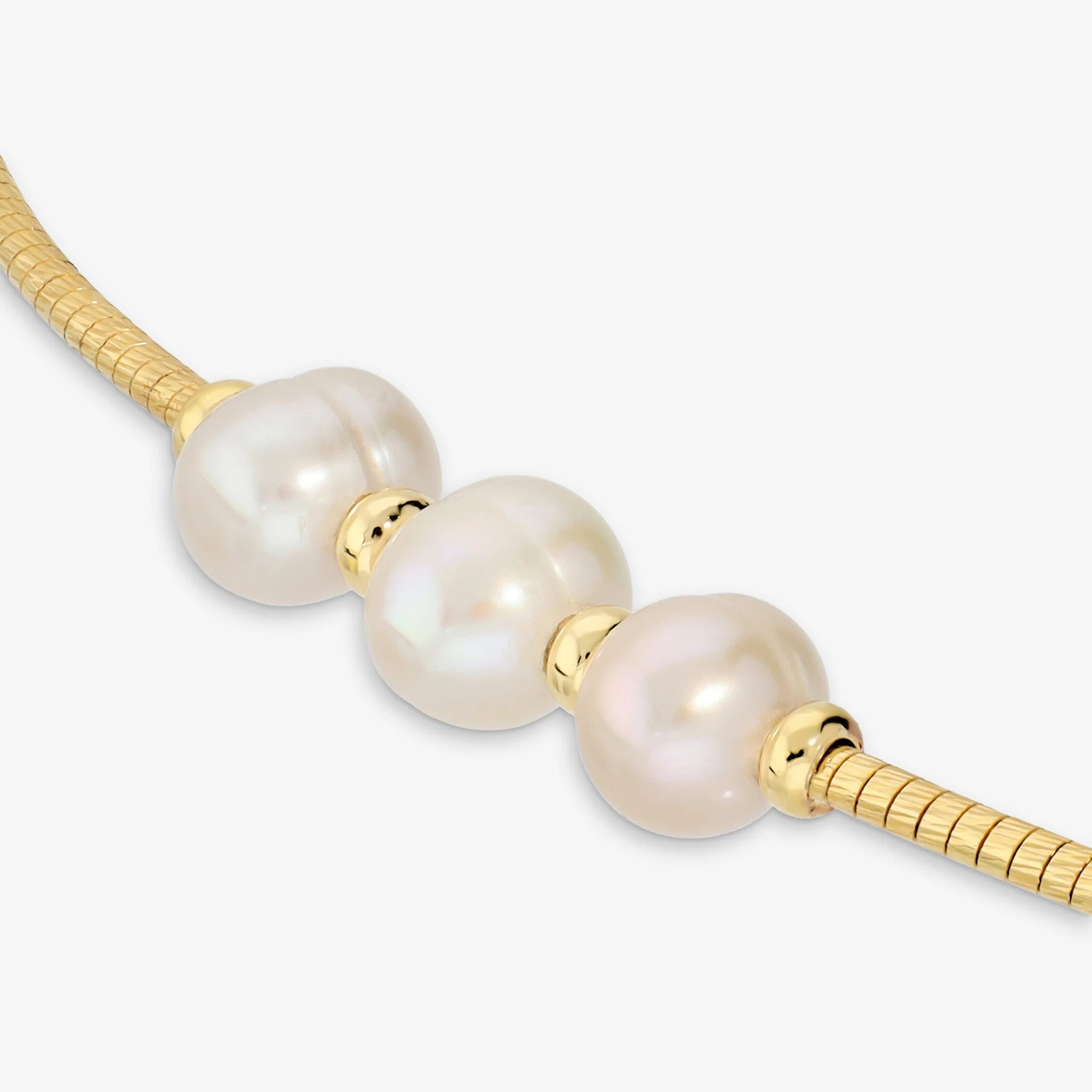 Bracciale Maglia Omega placcato Oro Giallo 18Kt con Perle Bianche d'Acqua Dolce Ø 7-9 mm