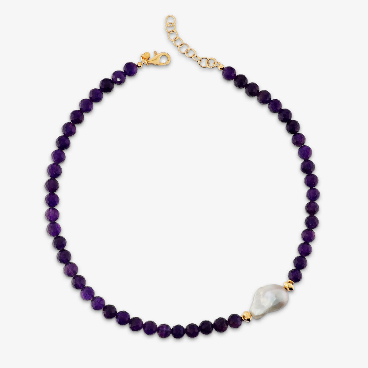 Collana Girocollo placcata Oro Giallo 18Kt con Ametista Viola e Perla Scaramazza Bianca d'Acqua Dolce Ø 12/13mm