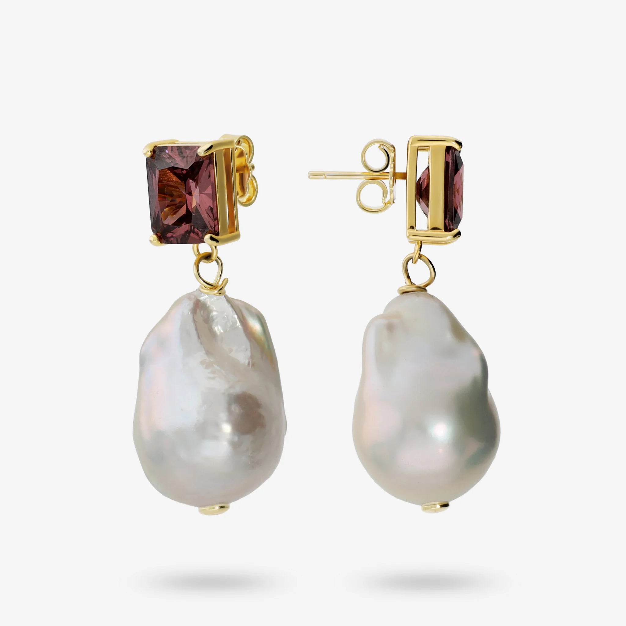 Orecchini Pendenti in Argento 925 placcato Oro Giallo 18Kt con Cubic Zirconia e Perla Scaramazza