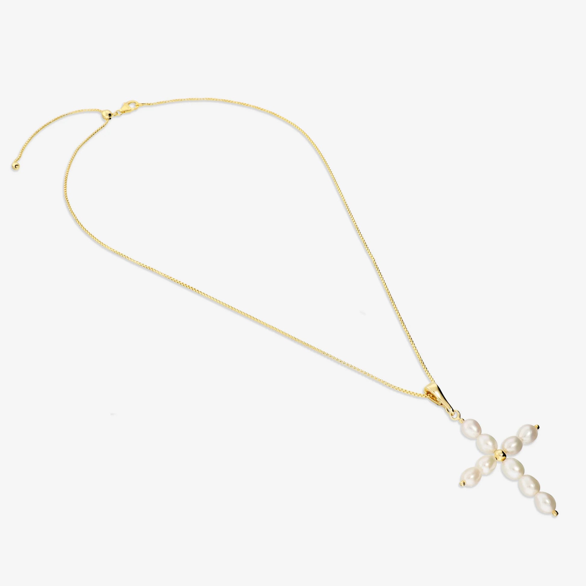 Collana Maglia Veneziana e Pendente Croce con Perle Bianche d'Acqua Dolce Ø 6/7 mm