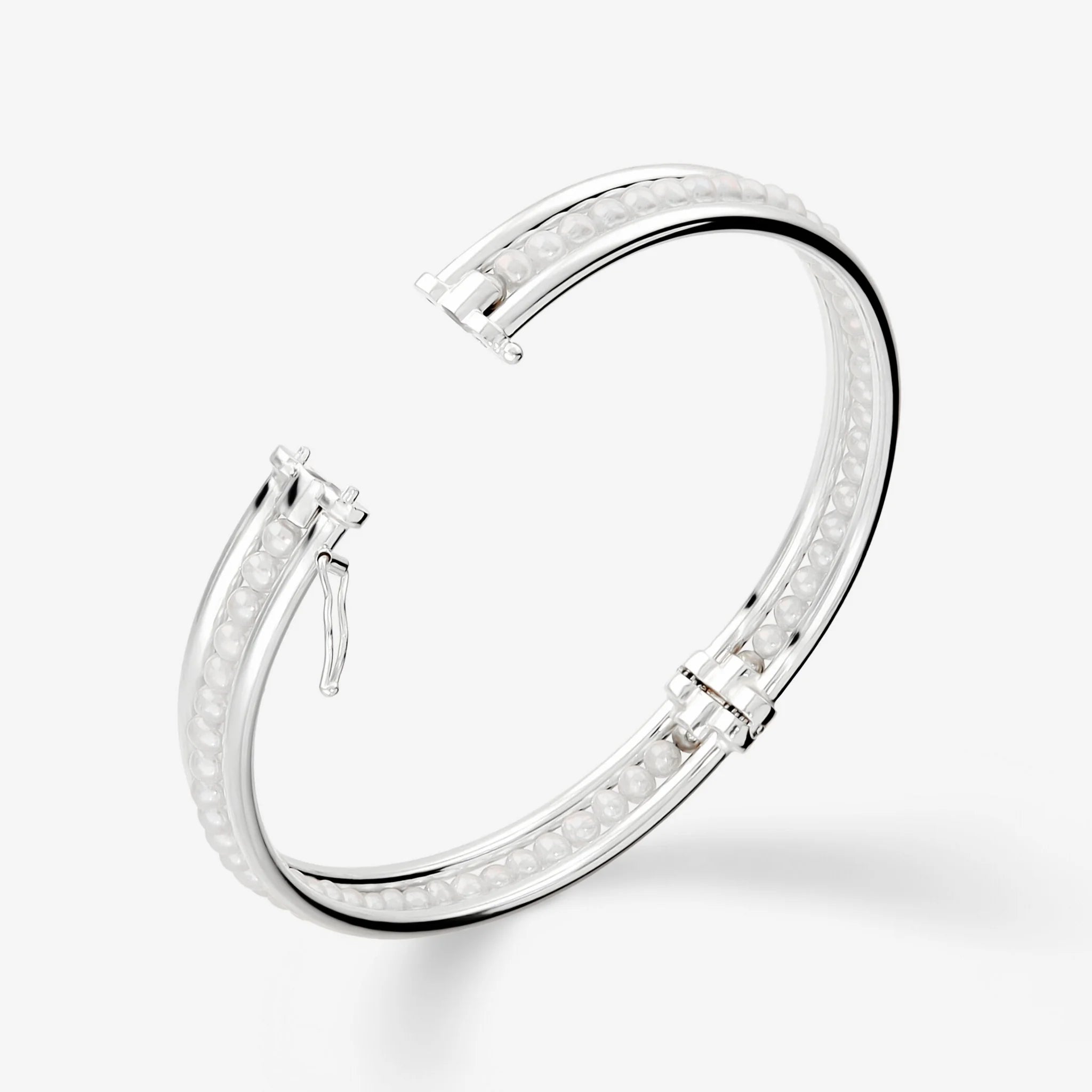 Bracciale Rigido in Argento 925con Perle Bianche d'Acqua Dolce Ø 3/3.5 mm