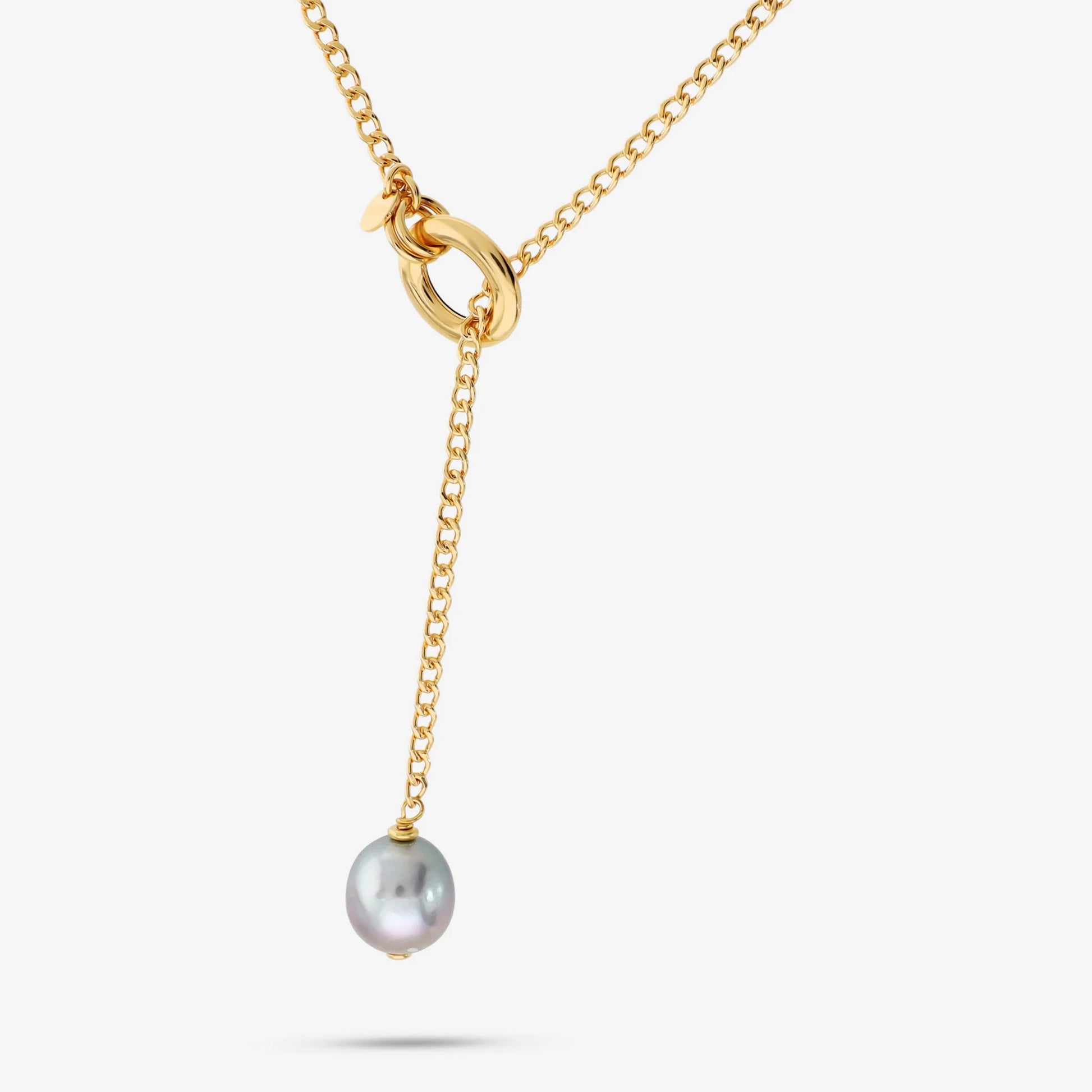 Collana a Cravatta Maglia Grumetta con Perla Grigia d'Acqua Dolce Ø 12/13 mm