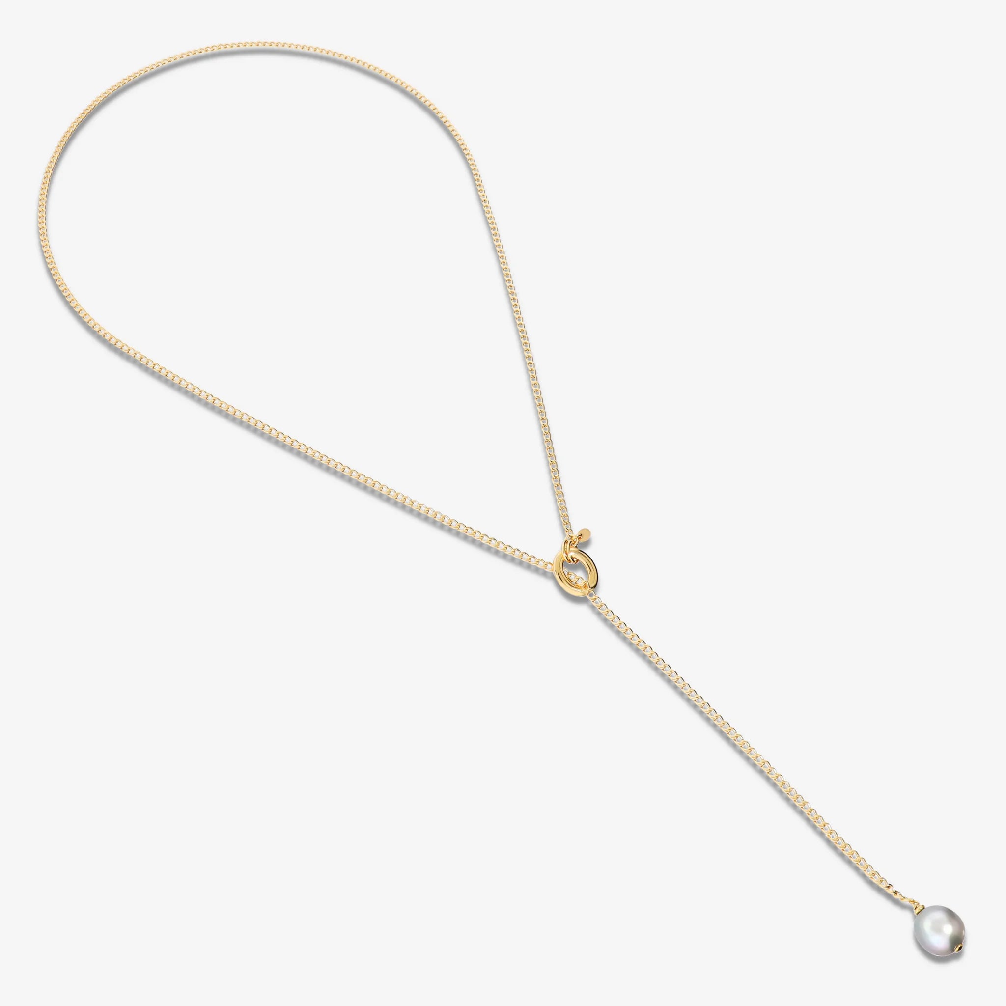 Collana a Cravatta Maglia Grumetta con Perla Grigia d'Acqua Dolce Ø 12/13 mm