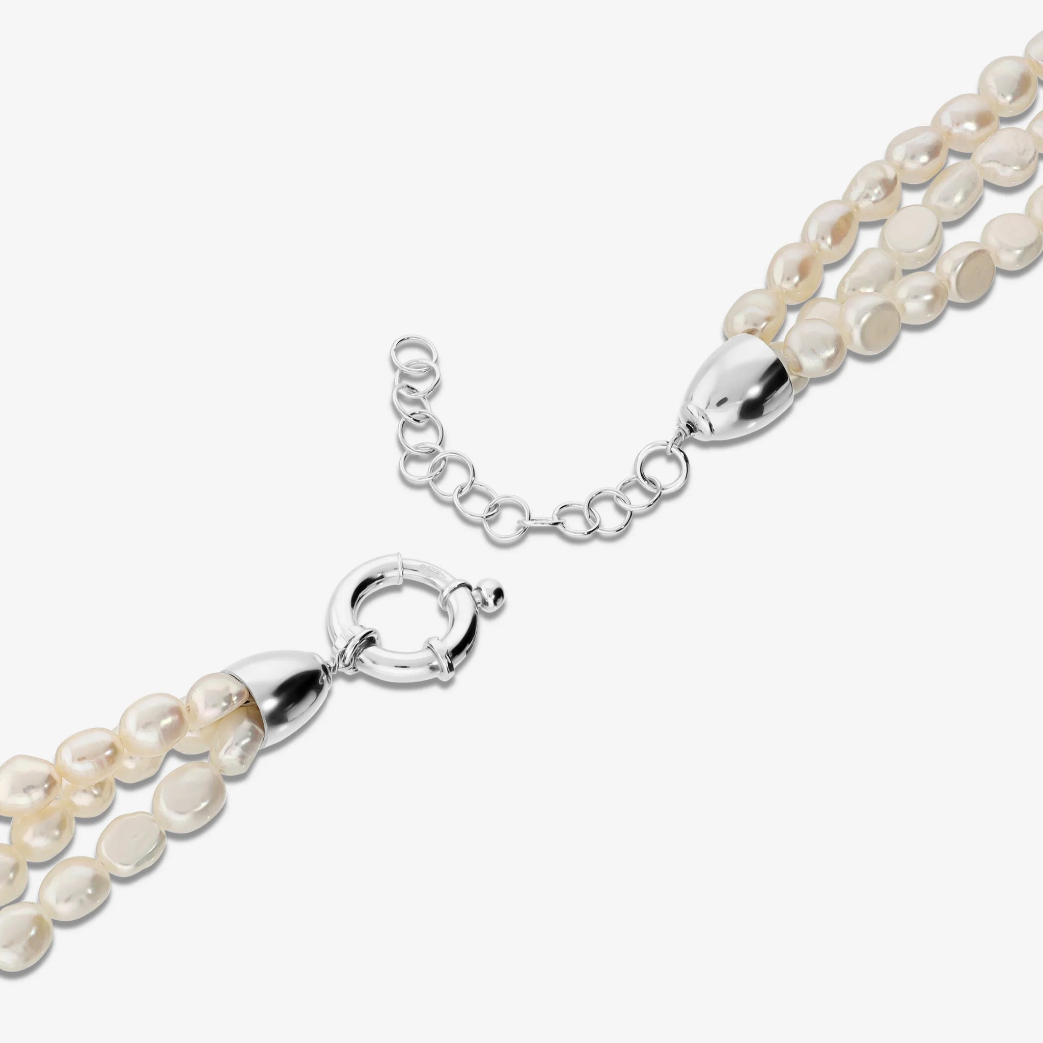 Collana Multifilo in Argento 925 placcato Oro Bianco 18Kt con Perle Barocche Bianche d'Acqua Dolce Ø 6/7 mm