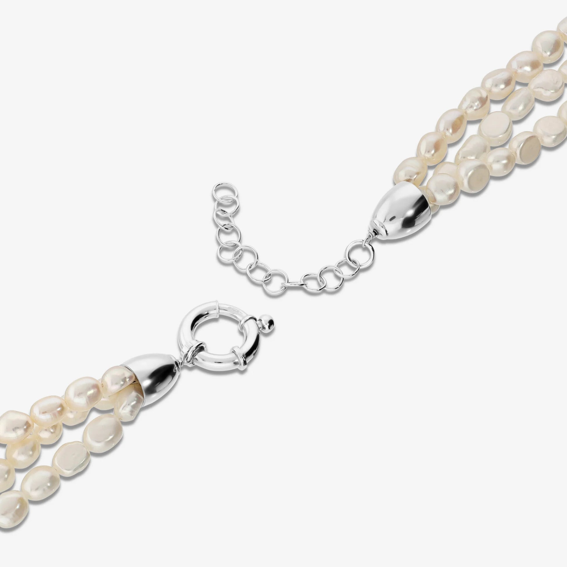 Collana Multifilo in Argento 925 placcato Oro Bianco 18Kt con Perle Barocche Bianche d'Acqua Dolce Ø 6/7 mm