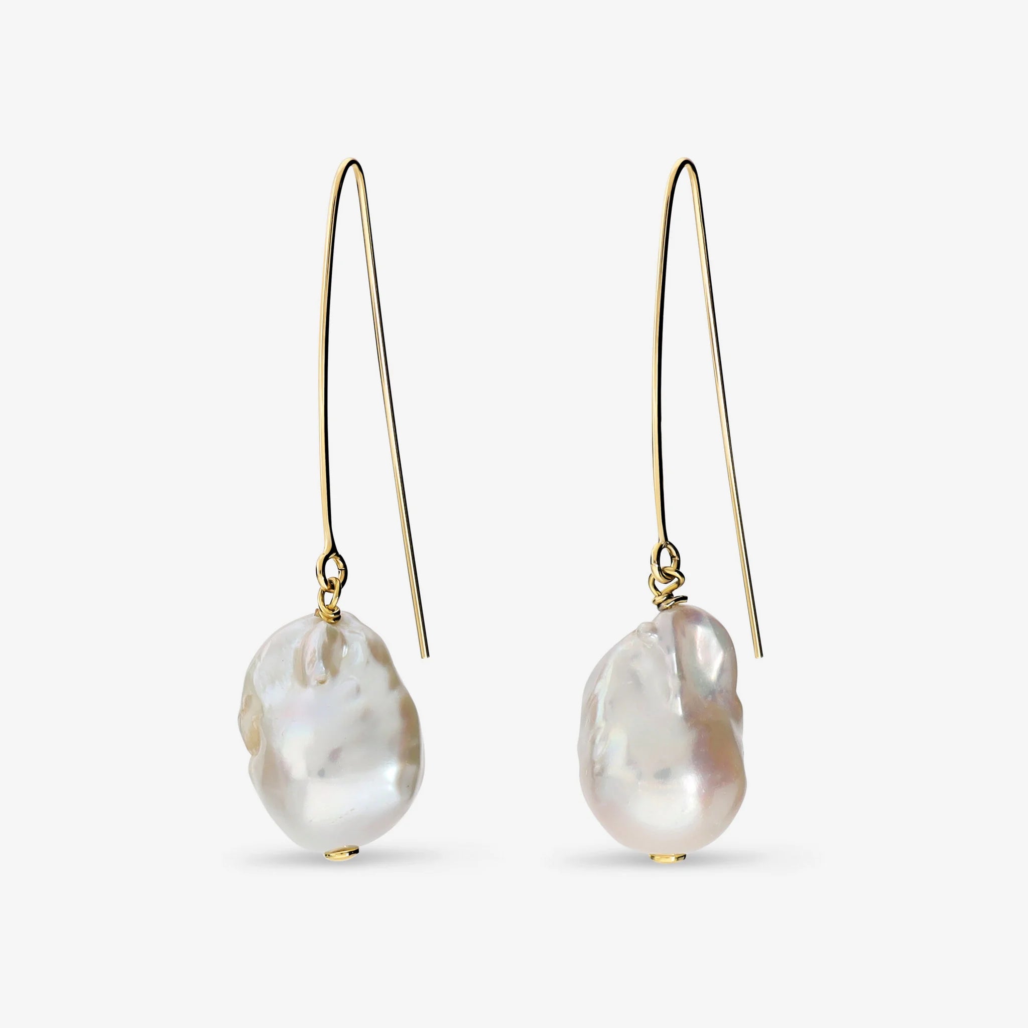 Orecchini Pendenti a Filo placcati Oro Giallo 18Kt con Perle Scaramazze Bianche d'Acqua Dolce Ø 12/13 mm