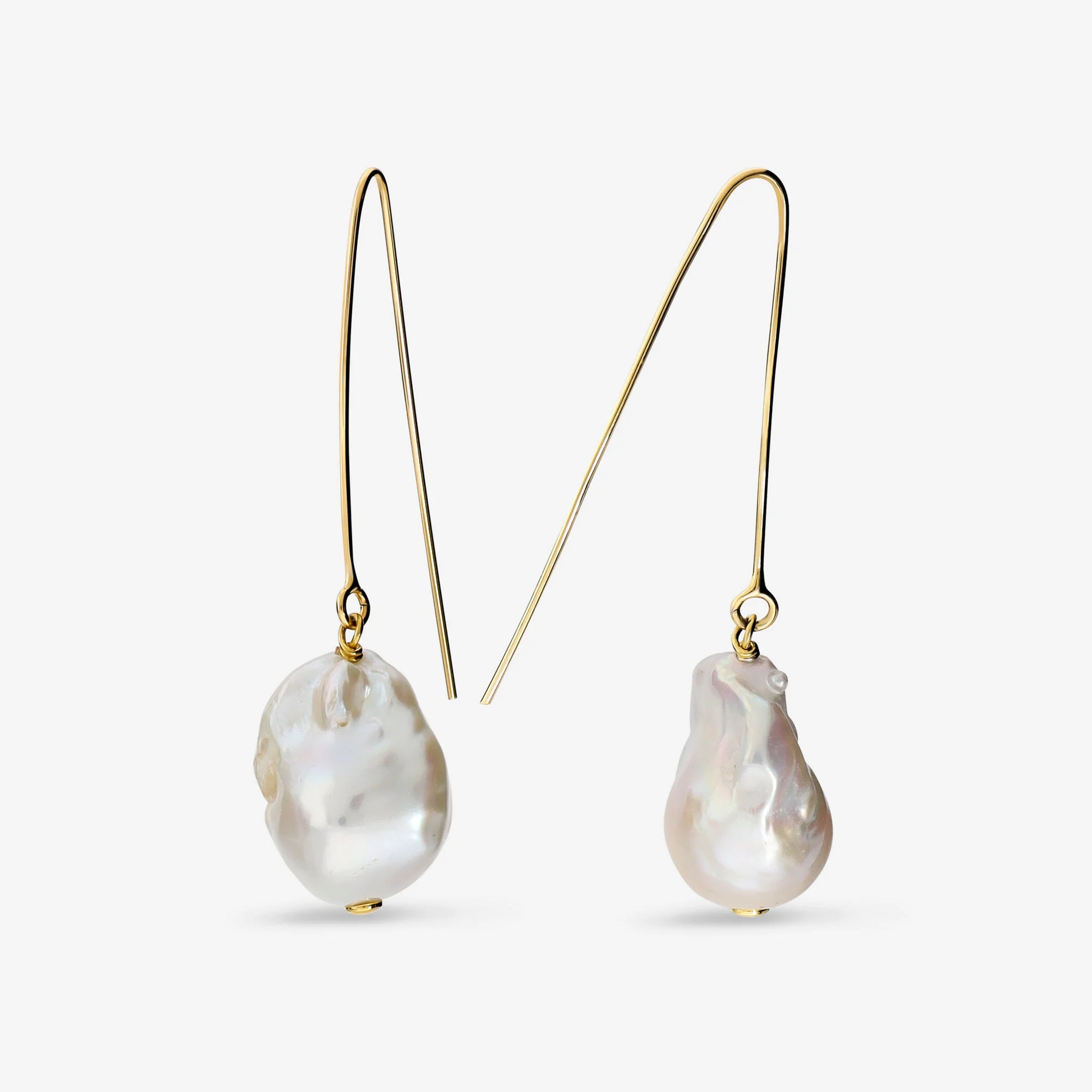 Orecchini Pendenti a Filo placcati Oro Giallo 18Kt con Perle Scaramazze Bianche d'Acqua Dolce Ø 12/13 mm