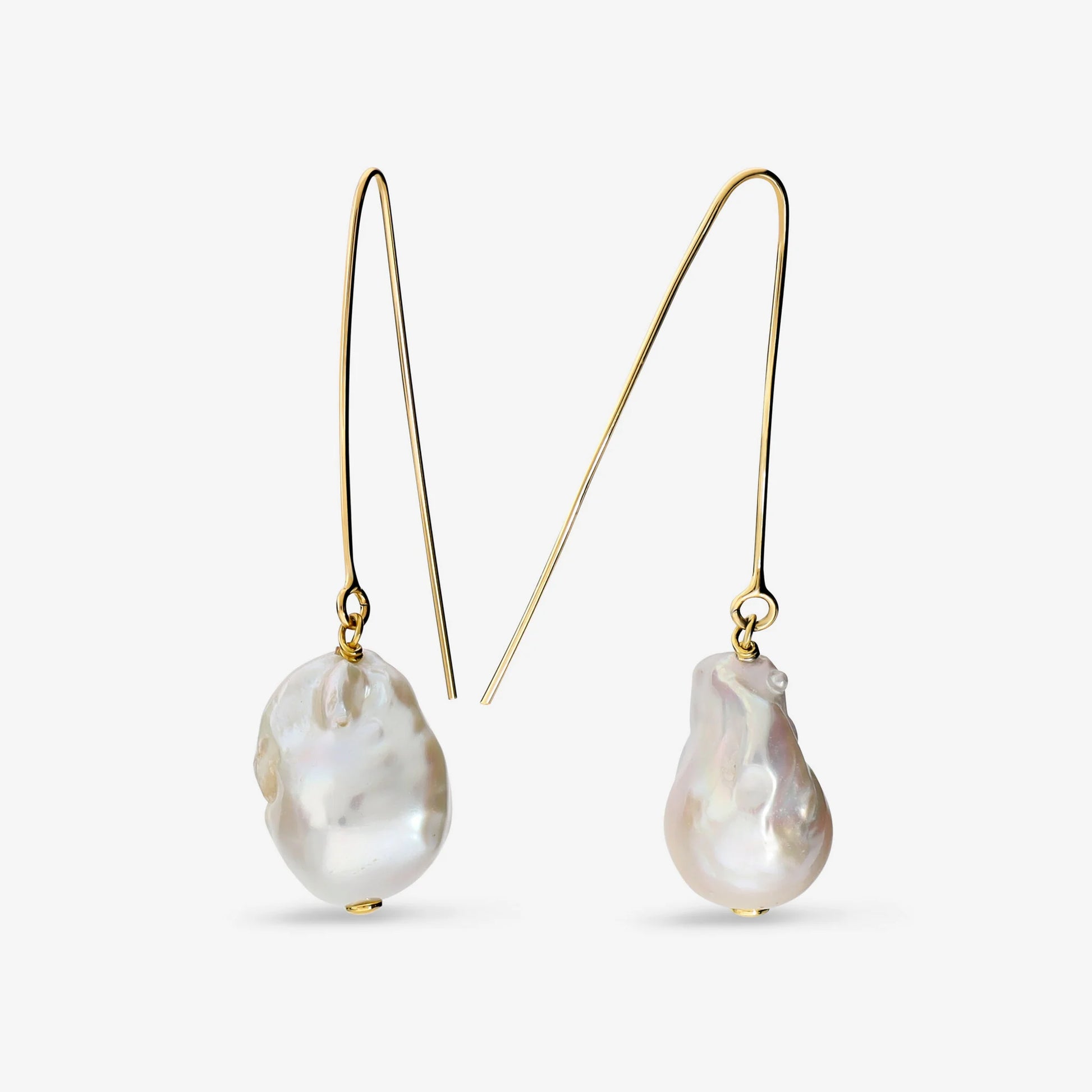 Orecchini Pendenti a Filo placcati Oro Giallo 18Kt con Perle Scaramazze Bianche d'Acqua Dolce Ø 12/13 mm