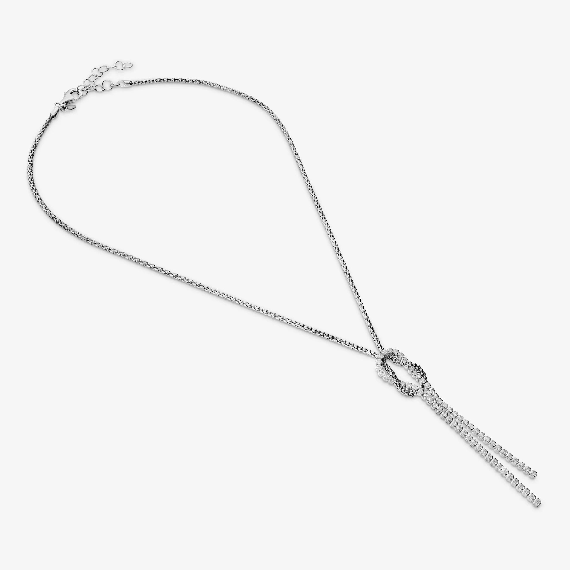 Collana a Cravatta Nodo in Argento 925 placcato Platino con Cubic Zirconia