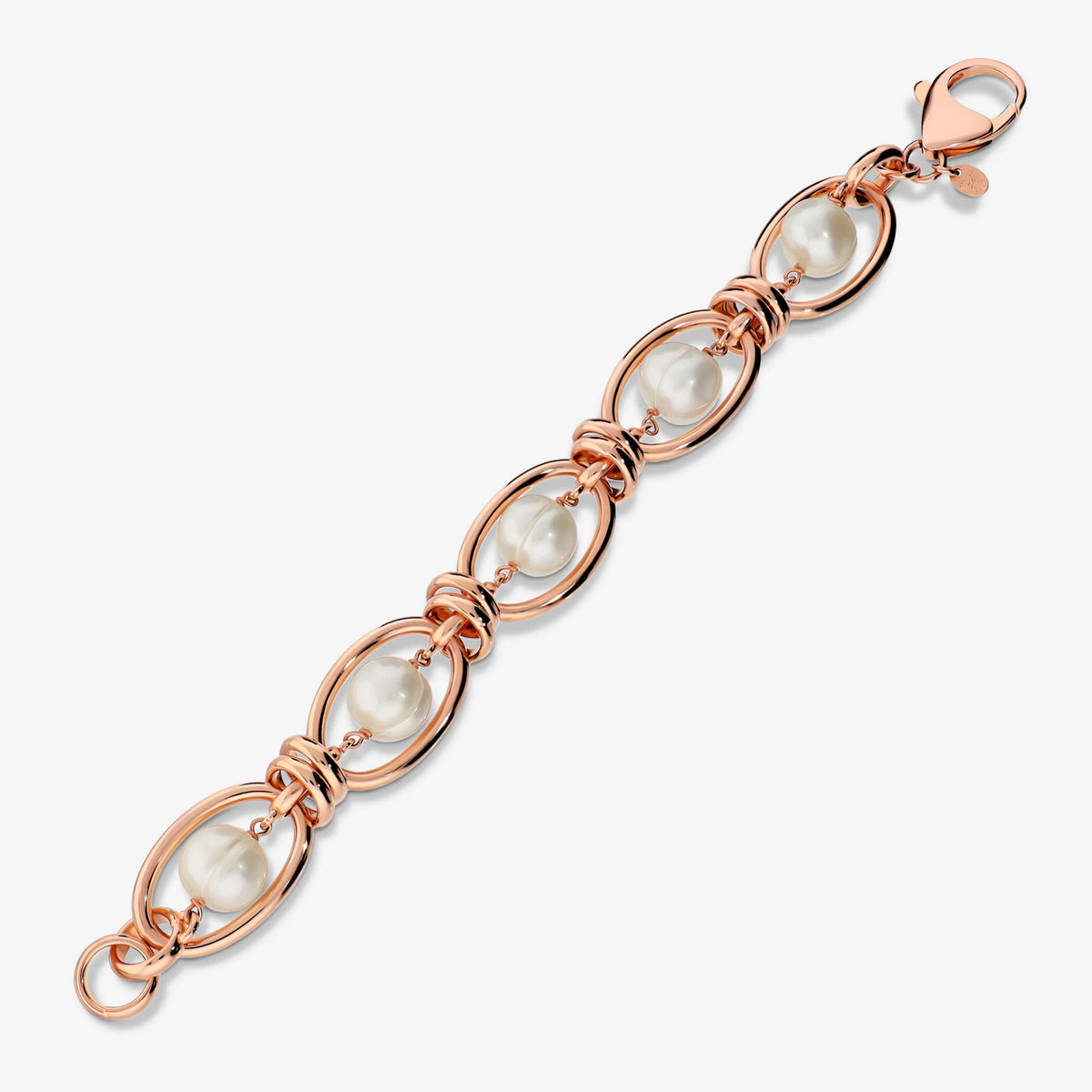 Bracciale Bold placcato Oro 18Kt con Perle Cerchiate Bianche d'Acqua Dolce Ø 10/11 mm