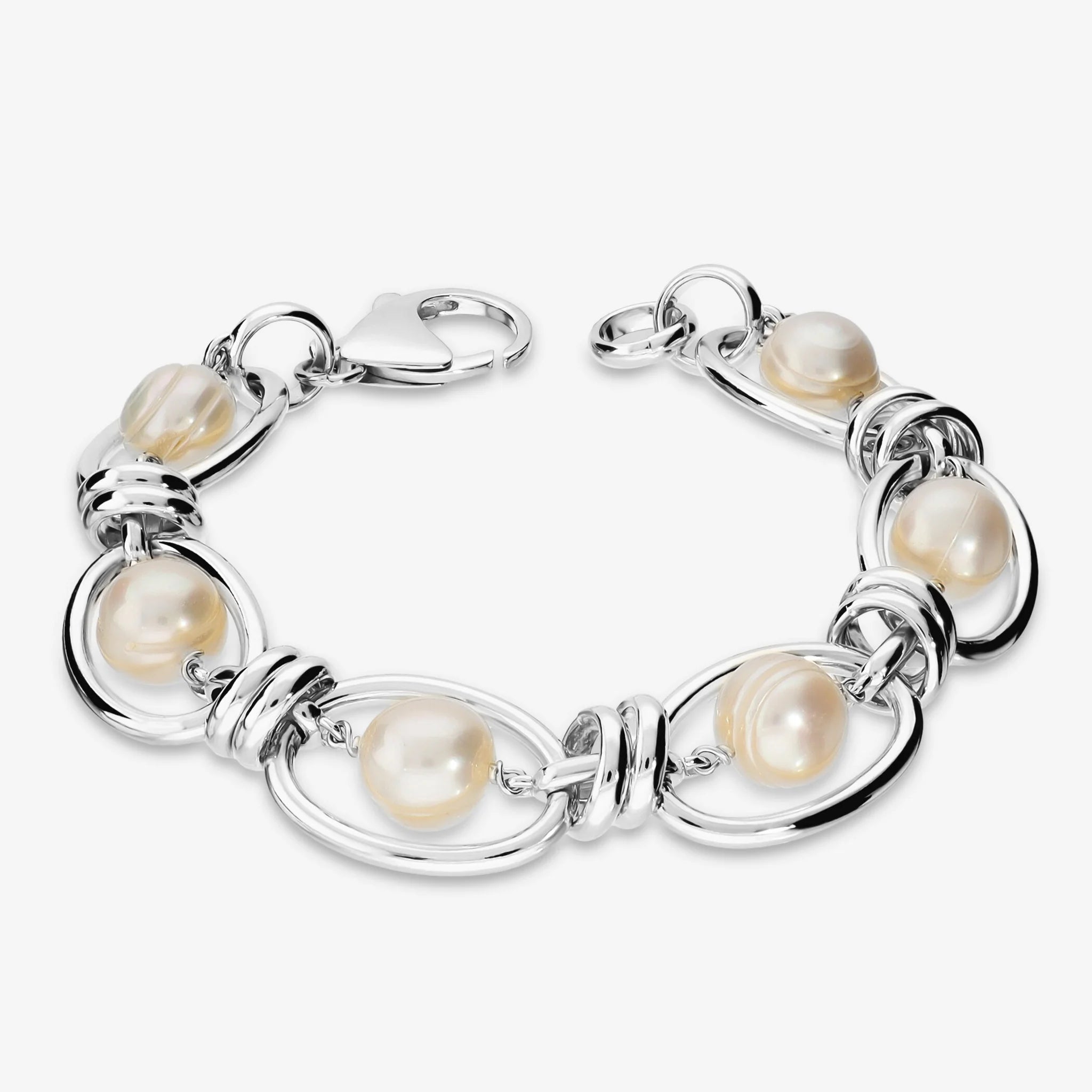 Bracciale Bold placcato Oro 18Kt con Perle Cerchiate Bianche d'Acqua Dolce Ø 10/11 mm