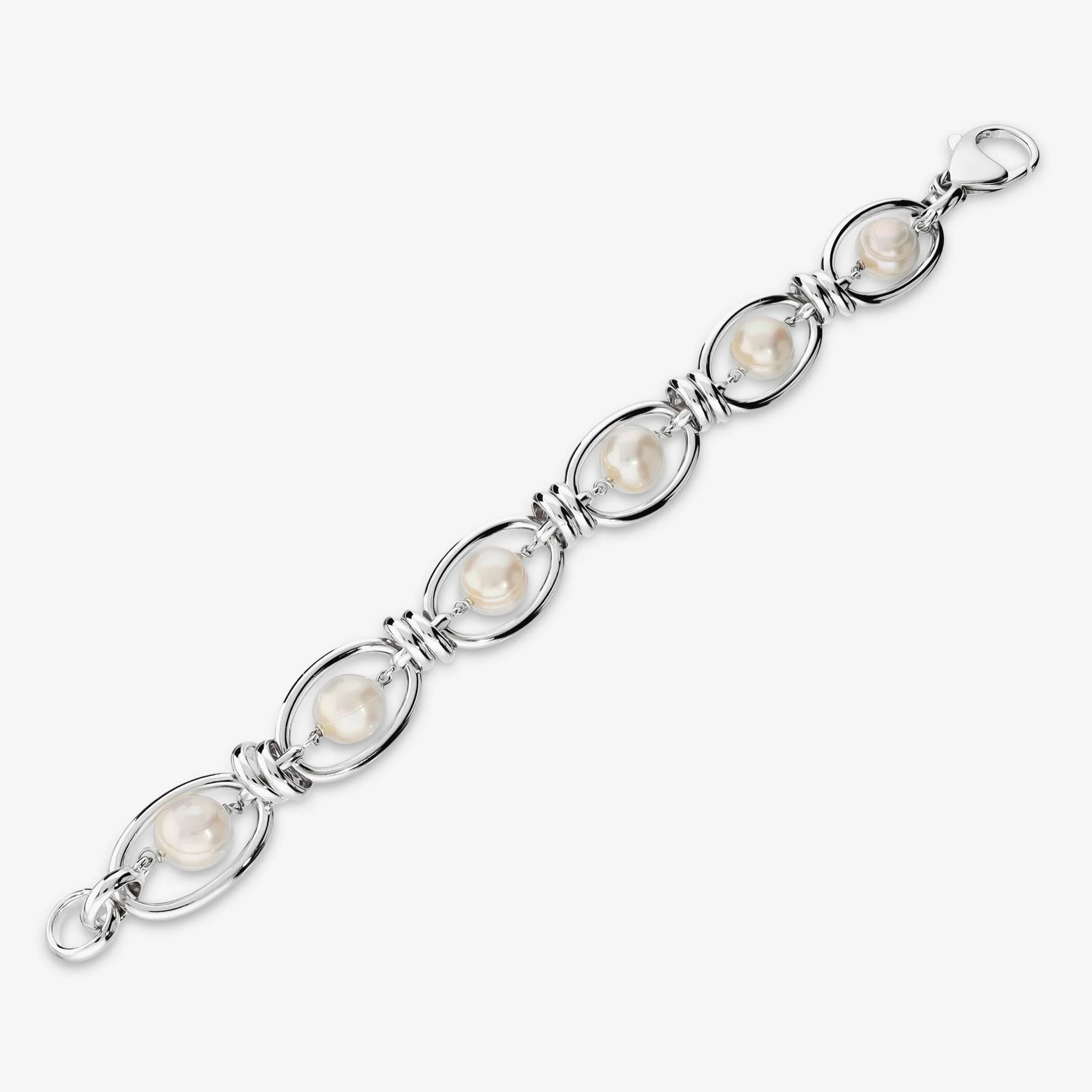Bracciale Bold placcato Oro 18Kt con Perle Cerchiate Bianche d'Acqua Dolce Ø 10/11 mm