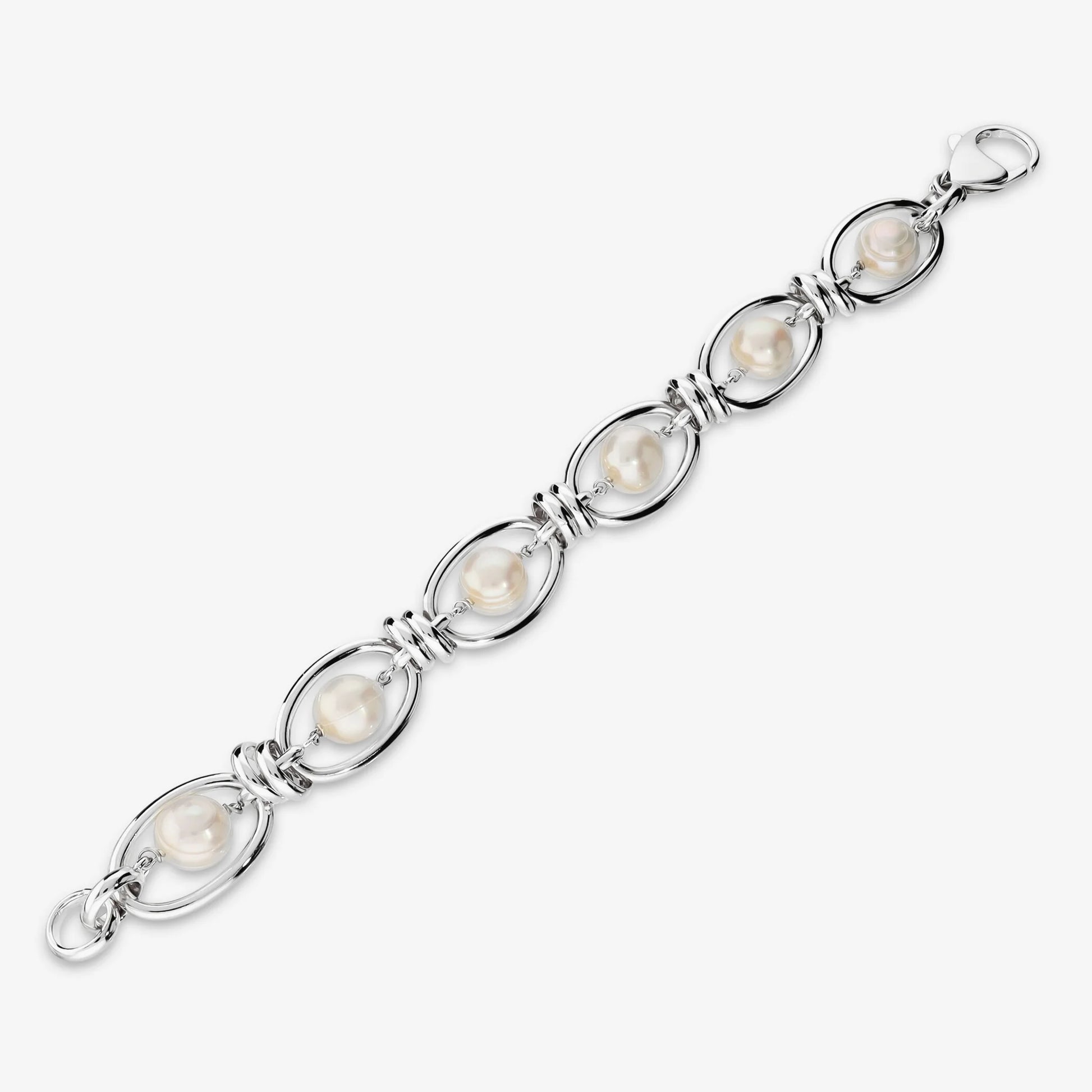Bracciale Bold placcato Oro 18Kt con Perle Cerchiate Bianche d'Acqua Dolce Ø 10/11 mm