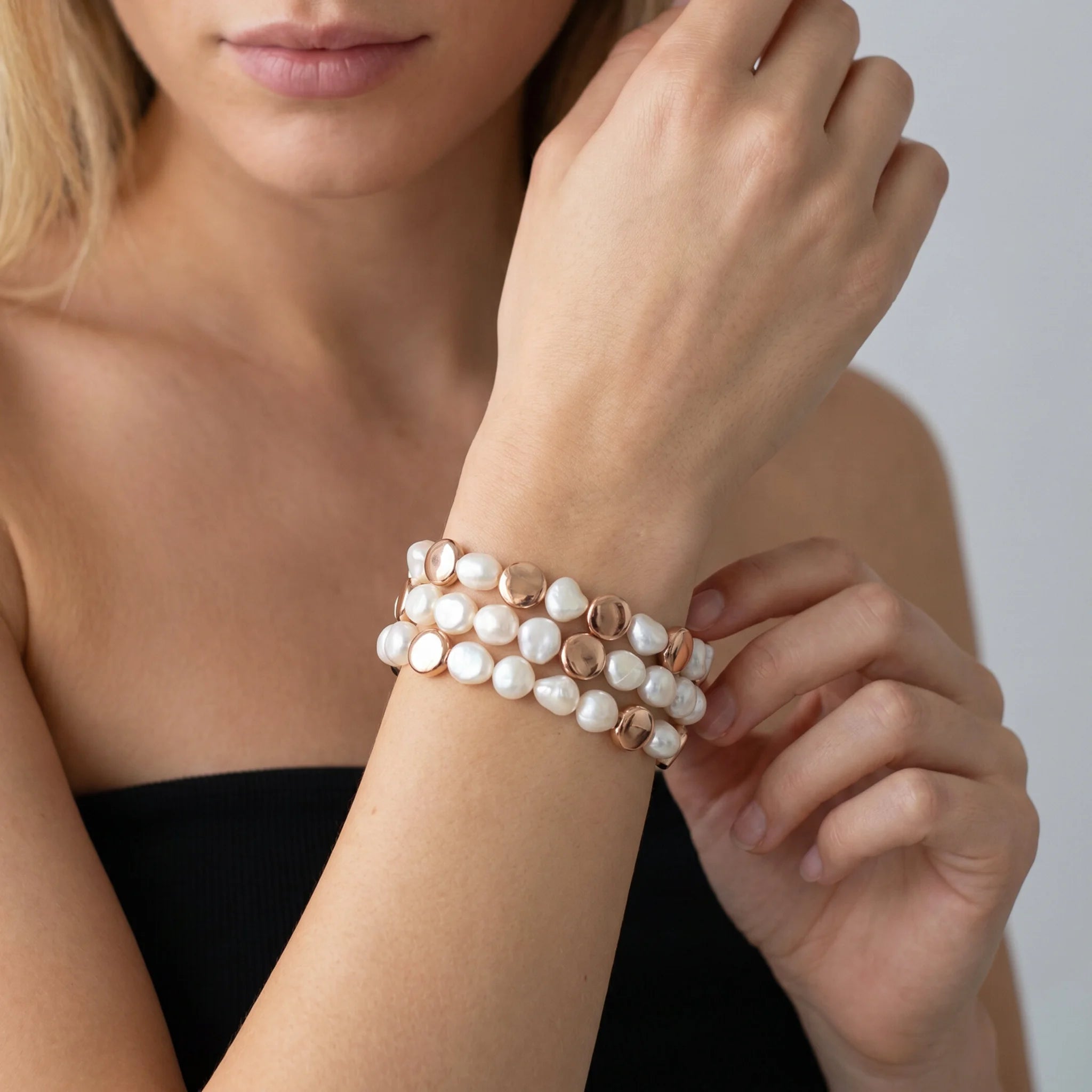Bracciale Multifilo con Pepite Lucide e Perle Barocche Ø 8/9 mm