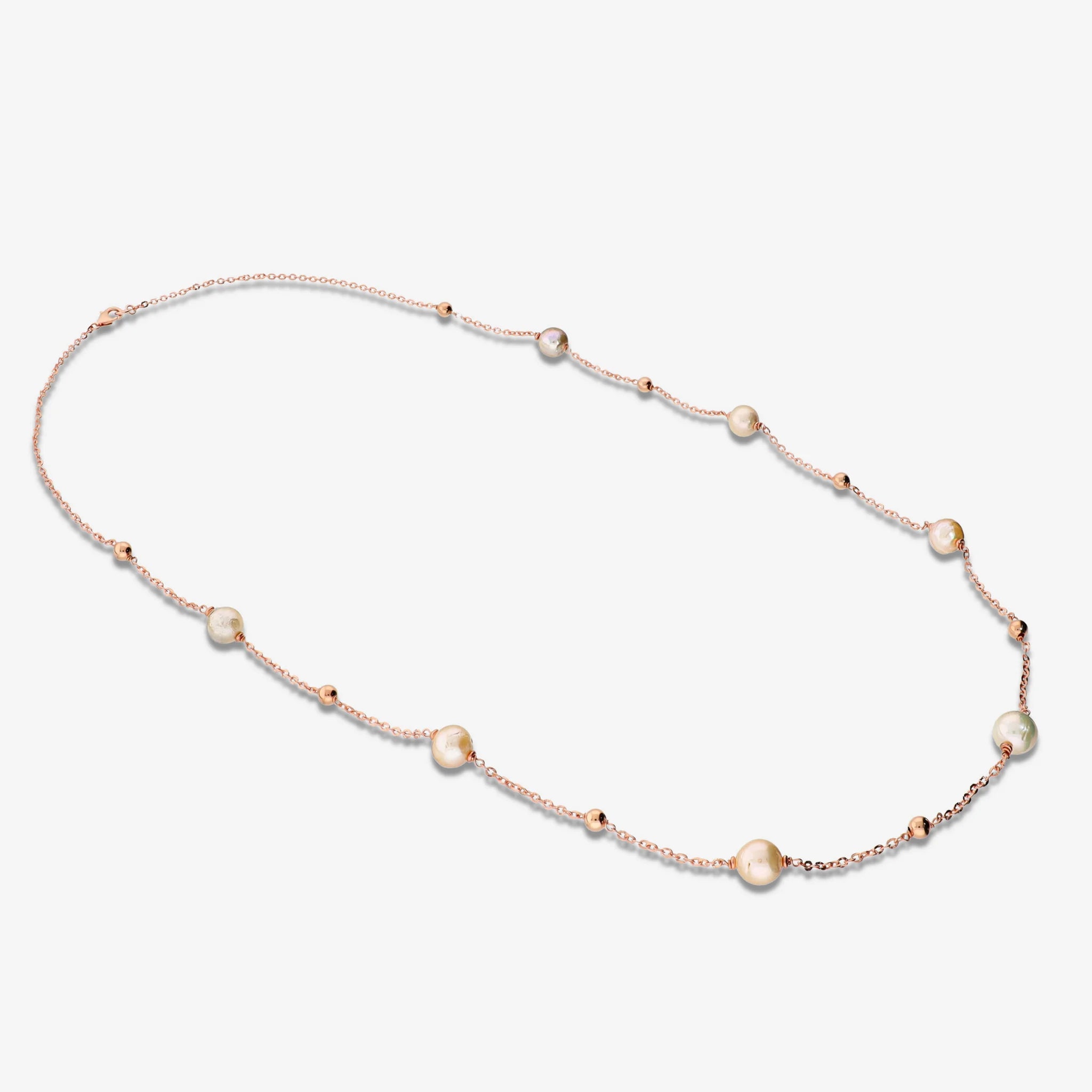 Collana Lunga Maglia Forzatina con Bead Lucide e Perle Ming Ø 11/12 mm