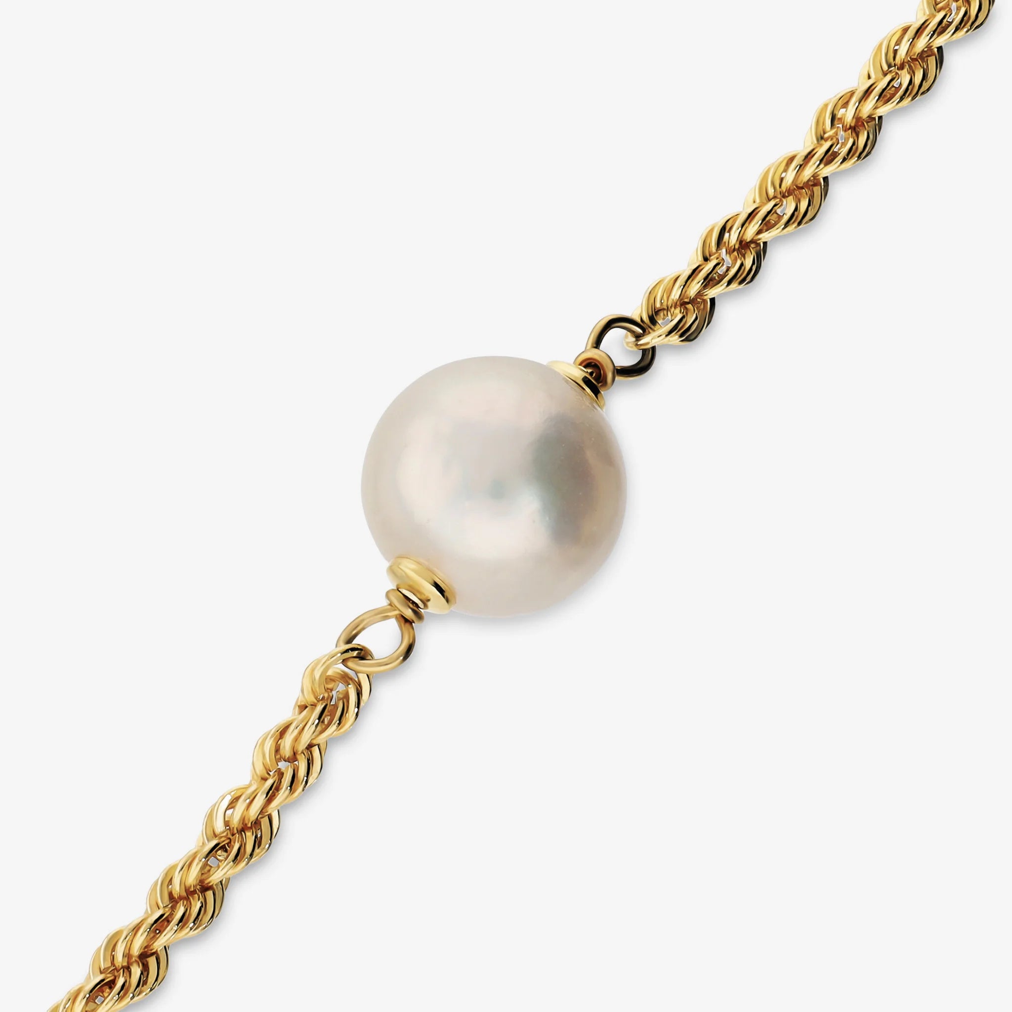 Collana lunga maglia corda placcata Oro 18Kt con Perle Ming Bianche d'Acqua Dolce Ø 10/11 mm