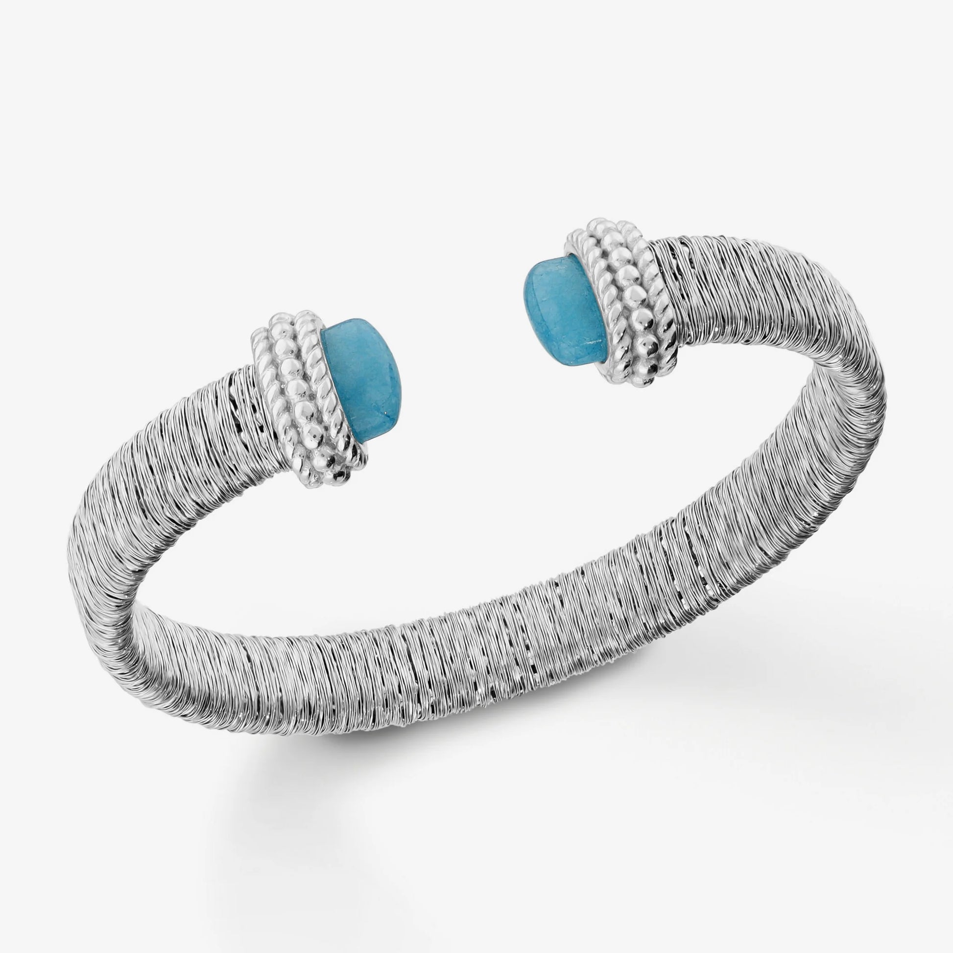 Bracciale Rigido Filo Avvolto in Argento 925 con Quarzite Acqua